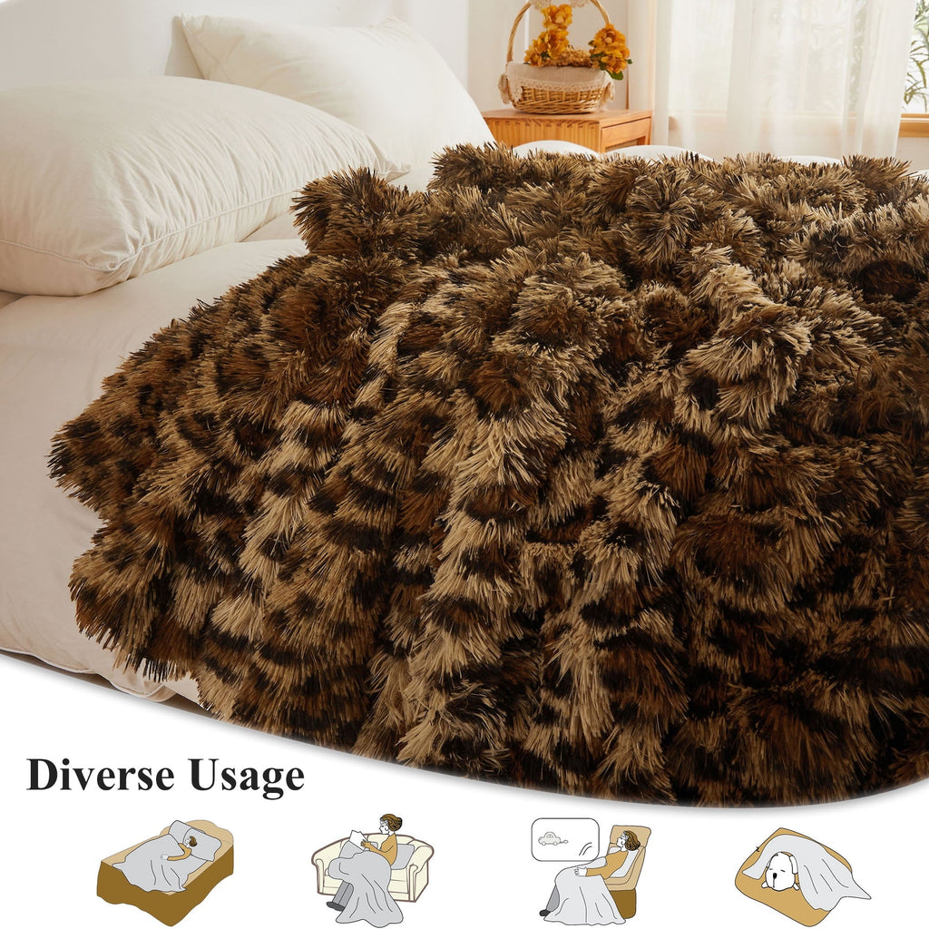 Decorative Knitted Luxury Faux Fur Leopard Print Throw, Soft 50x60 Cheetah Print Fluffy Blanket, Shaggy Plush Decorative Couch Throw, Cu... - Cozy Fleece Throw Blanket for Couch & Bed Detail