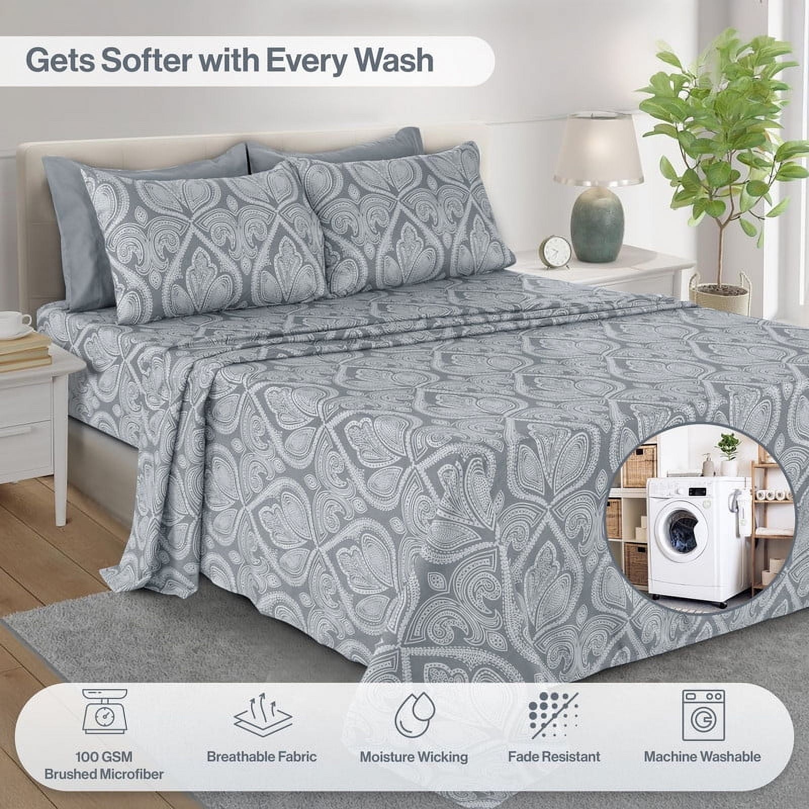 Breathable Luxury 6-Piece Bed Sheet Set, Deep Pocket Queen Sheets Up to 16 Inch, 1 Flat Sheet , 1 Fitted Sheet & 4 Pillowcases (Queen, ... - Luxury Bed Sheet Set with Deep Pockets Detail