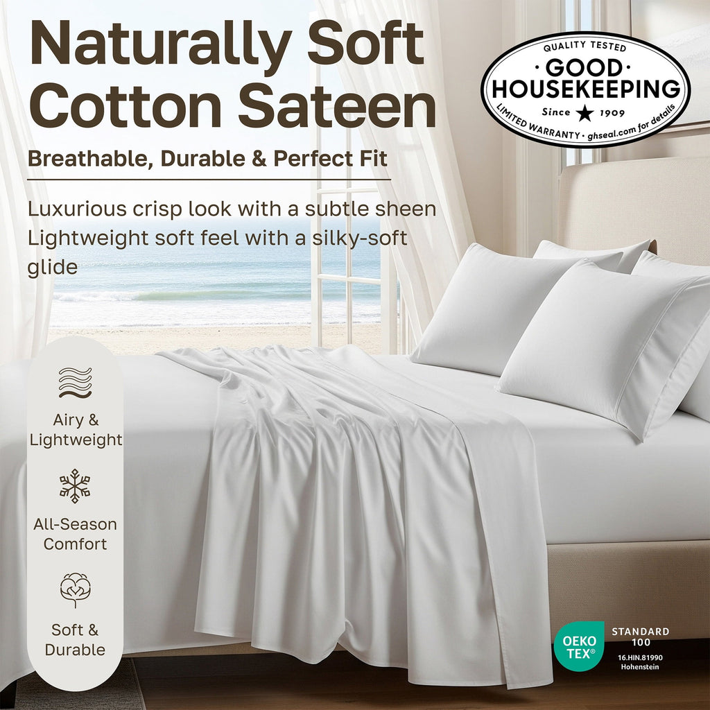 Cooling Sateen 4 Piece Printed Floral Bed Sheets Queen Size Set - 100% Cotton Sheets Queen, Soft Sateen Bedsheets, Deep Pocket Queen... - Breathable Egyptian Cotton Flat & Fitted Sheets Detail