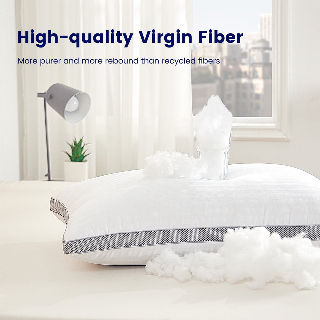 Fluffy Shredded Bed Pillows for Sleeping, Queen Size Set of 2, Sandwich Mesh with Breathable Sides, Premium Medium pillows for Back, ... - Hotel Quality Plush Sleeping Pillows Detail