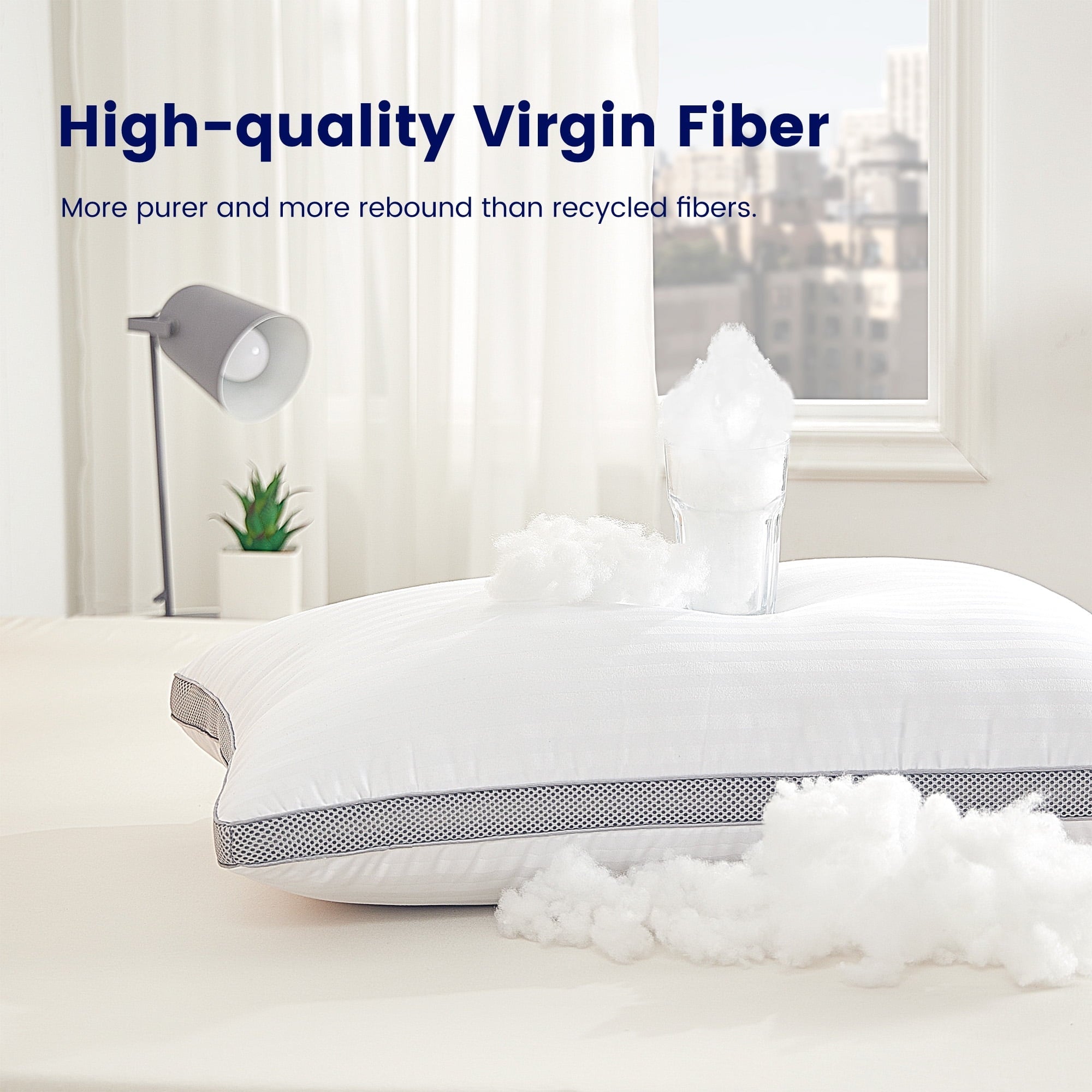 Fluffy Shredded Bed Pillows for Sleeping, Queen Size Set of 2, Sandwich Mesh with Breathable Sides, Premium Medium pillows for Back, ... - Hotel Quality Plush Sleeping Pillows Detail