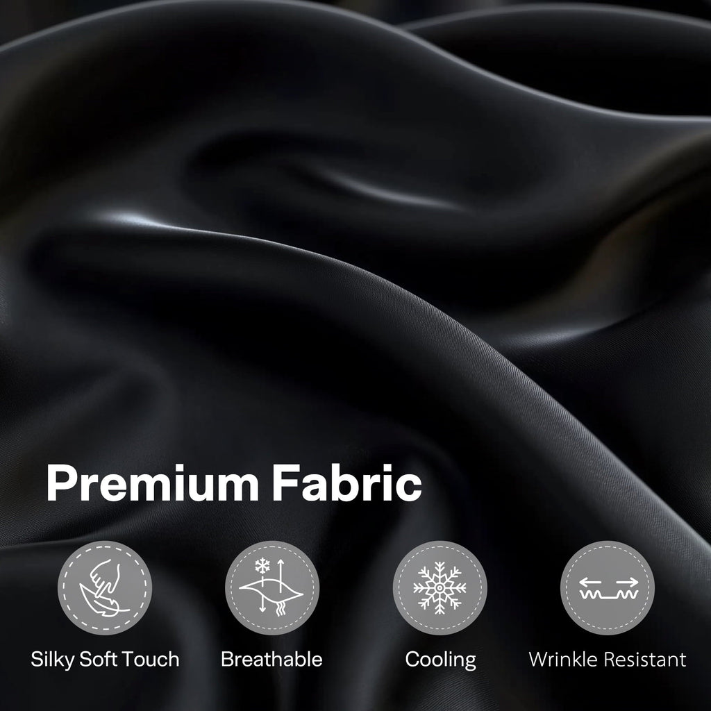Wrinkle-Resistant Queen Silk Black Bed Sheet Set,4 Pieces 1800 Microfiber 2 Pillowcase 20"x30" - Premium Ultra-Soft Pillowcase Pair for Sleeping Detail