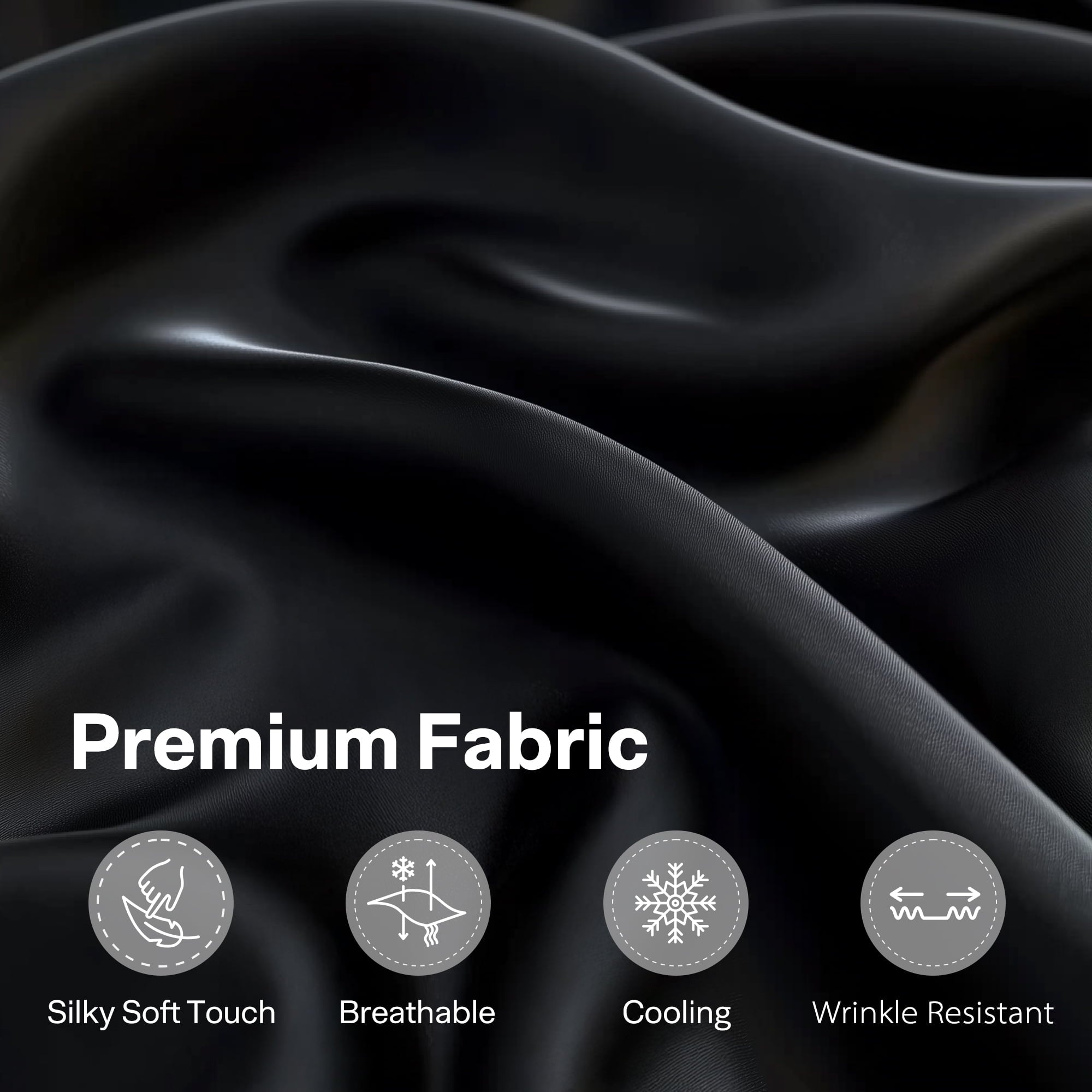 Wrinkle-Resistant Queen Silk Black Bed Sheet Set,4 Pieces 1800 Microfiber 2 Pillowcase 20"x30" - Premium Ultra-Soft Pillowcase Pair for Sleeping Detail