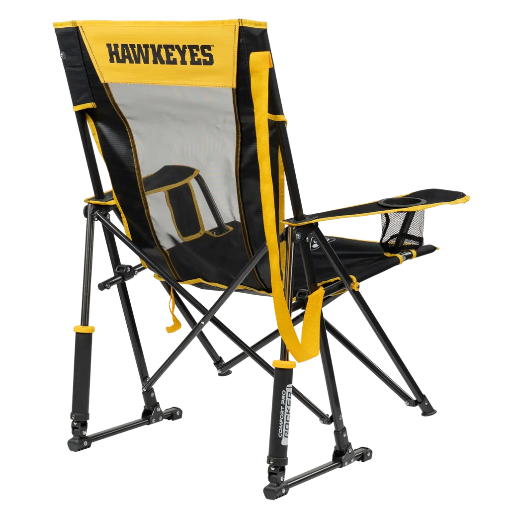 Patented Spring-Action College Comfort Pro Rocker - Iowa Hawkeyes - Choice 249 - RoadTrip Rocker Smooth Motion Camp Chair Detail