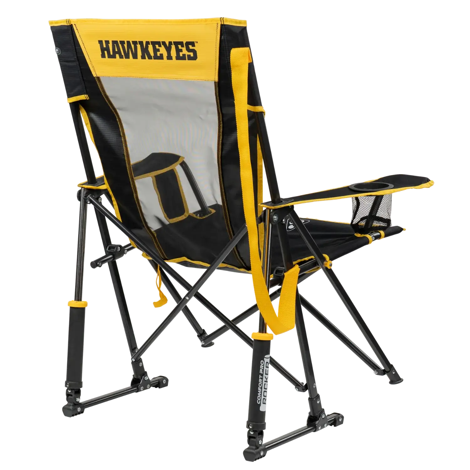 Patented Spring-Action College Comfort Pro Rocker - Iowa Hawkeyes - Choice 249 - RoadTrip Rocker Smooth Motion Camp Chair Detail
