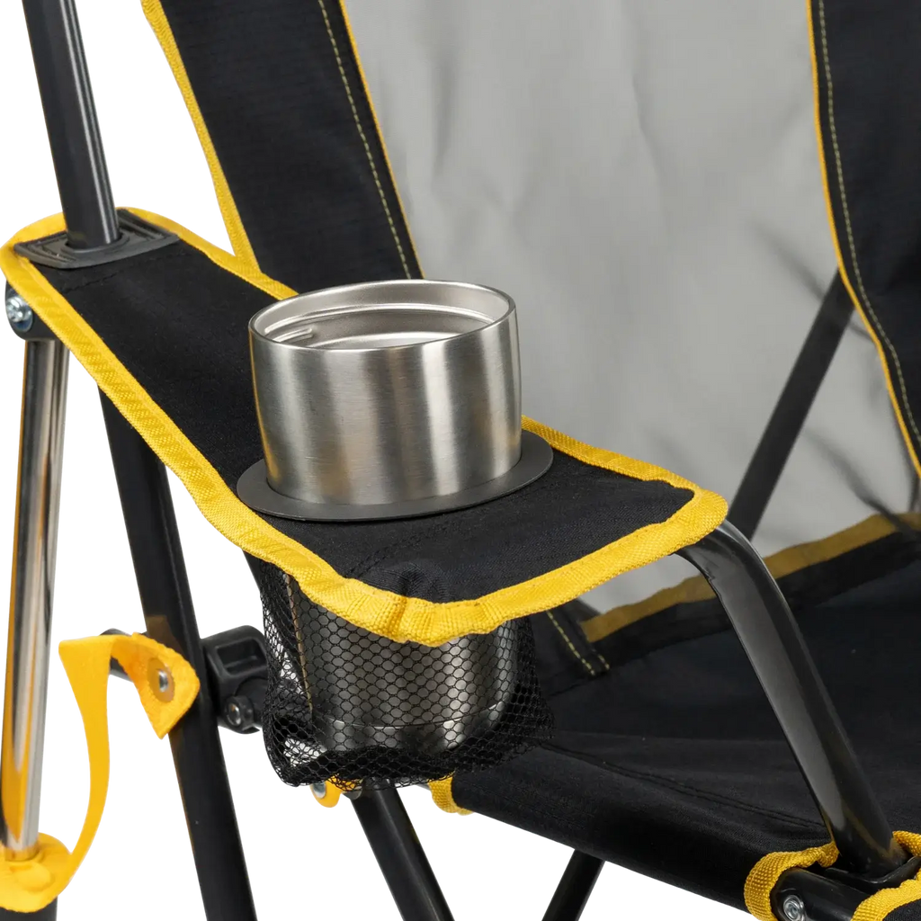 Patented Spring-Action College Comfort Pro Rocker - Iowa Hawkeyes - Choice 249 - RoadTrip Rocker Smooth Motion Camp Chair Detail