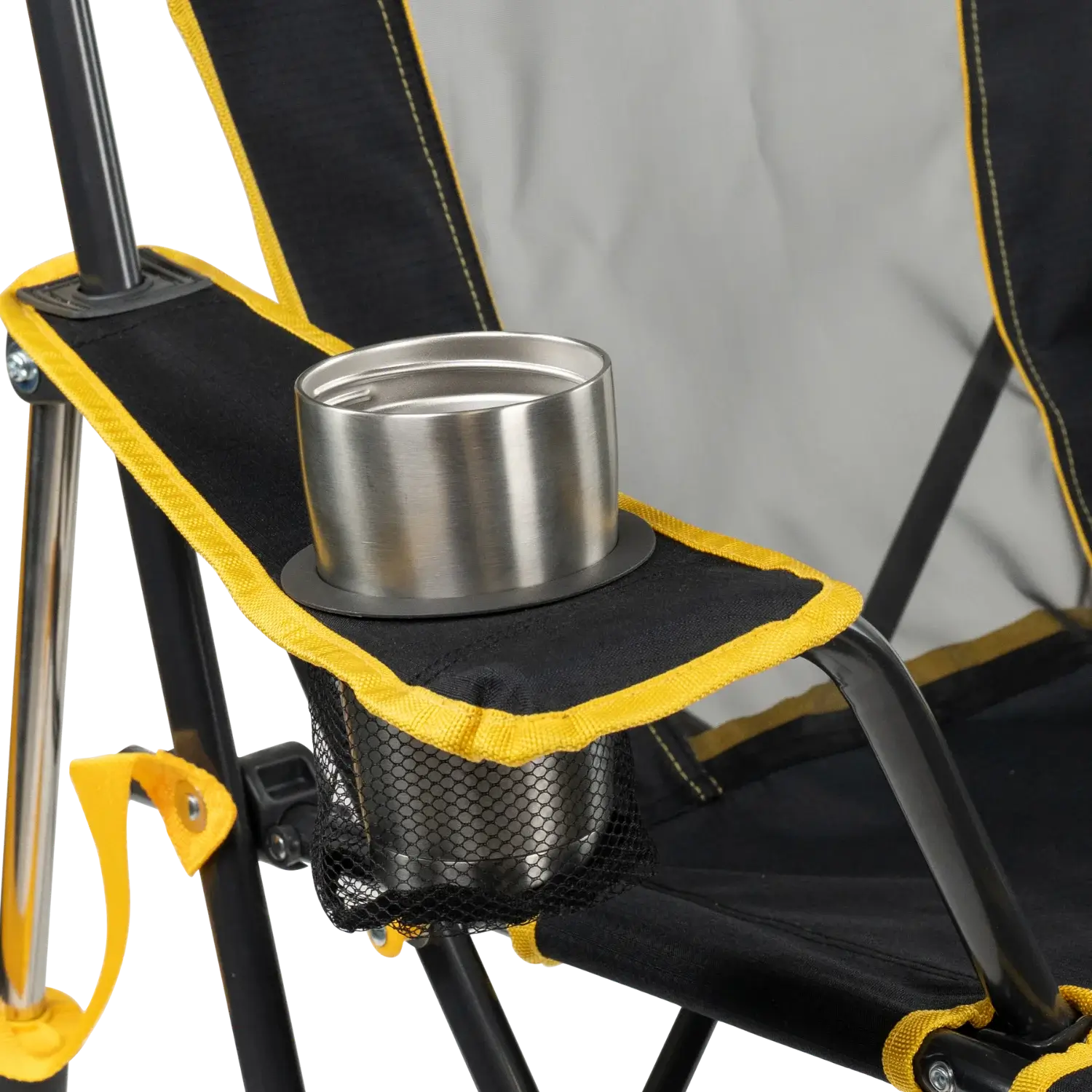 Patented Spring-Action College Comfort Pro Rocker - Iowa Hawkeyes - Choice 249 - RoadTrip Rocker Smooth Motion Camp Chair Detail