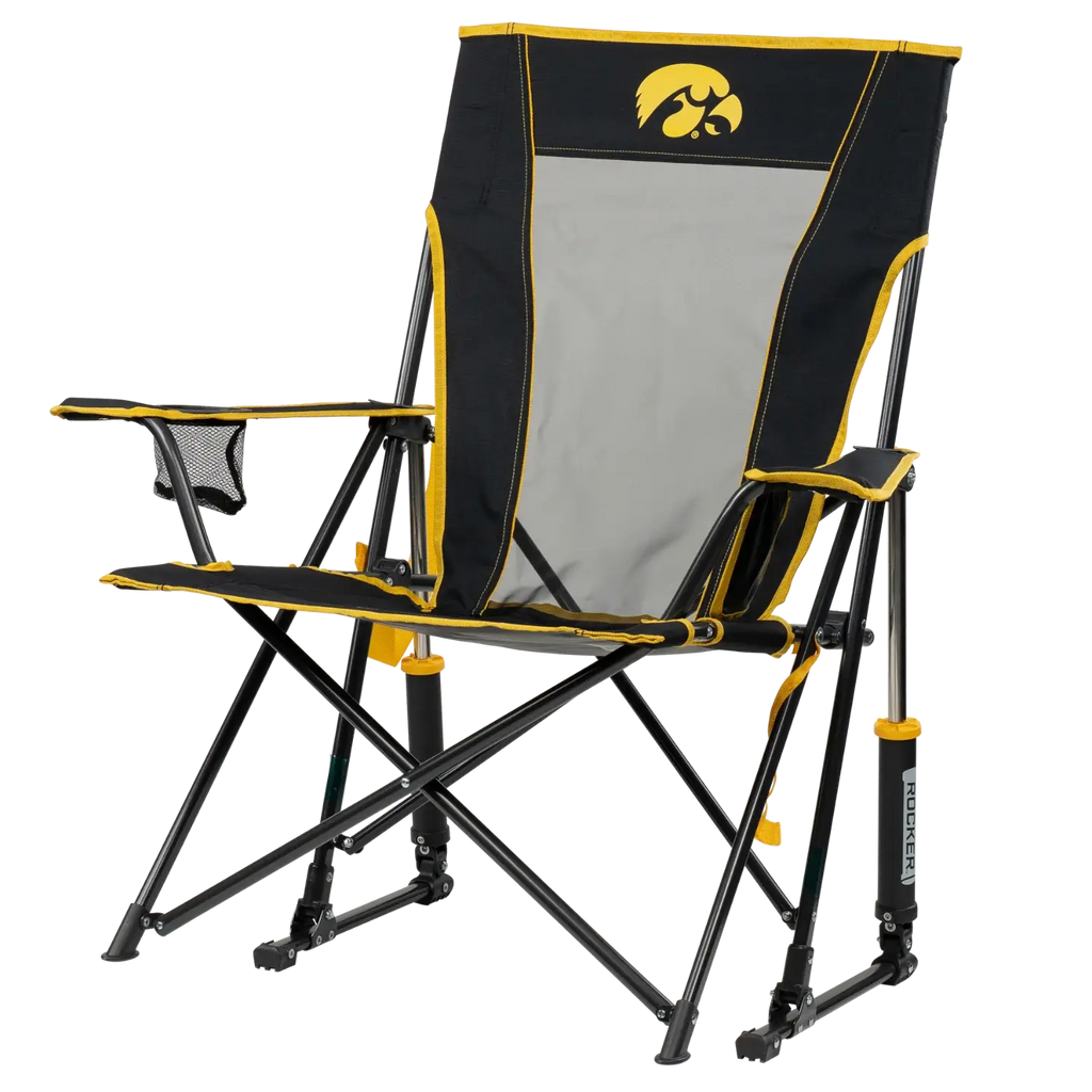Patented Spring-Action College Comfort Pro Rocker - Iowa Hawkeyes - Choice 249 - RoadTrip Rocker Smooth Motion Camp Chair Detail