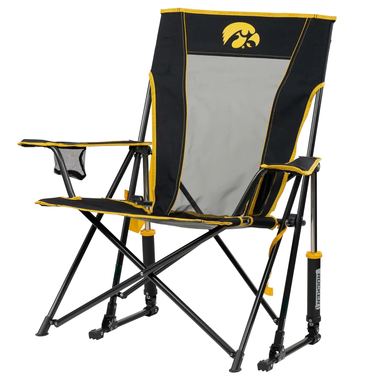 Patented Spring-Action College Comfort Pro Rocker - Iowa Hawkeyes - Choice 249 - RoadTrip Rocker Smooth Motion Camp Chair Detail
