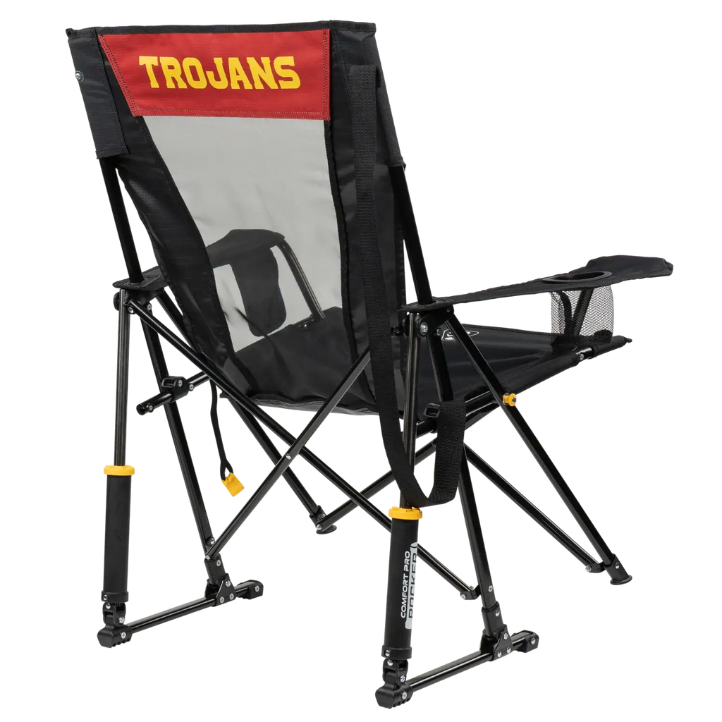 Patented Spring-Action College Comfort Pro Rocker - USC Trojans - Choice 856 - Heavy-Duty Kickback Rocker with Beverage Holder Detail
