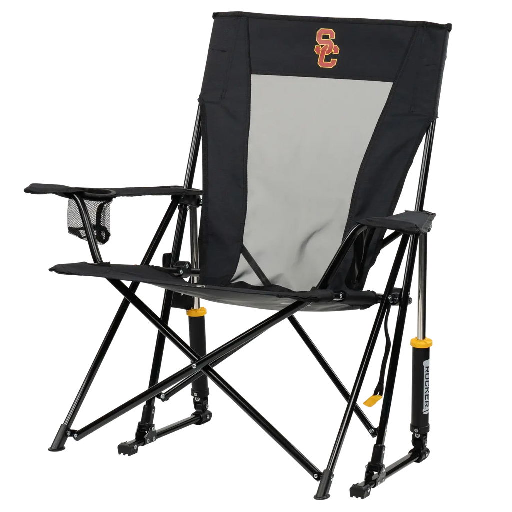 Patented Spring-Action College Comfort Pro Rocker - USC Trojans - Choice 856 - Heavy-Duty Kickback Rocker with Beverage Holder Detail