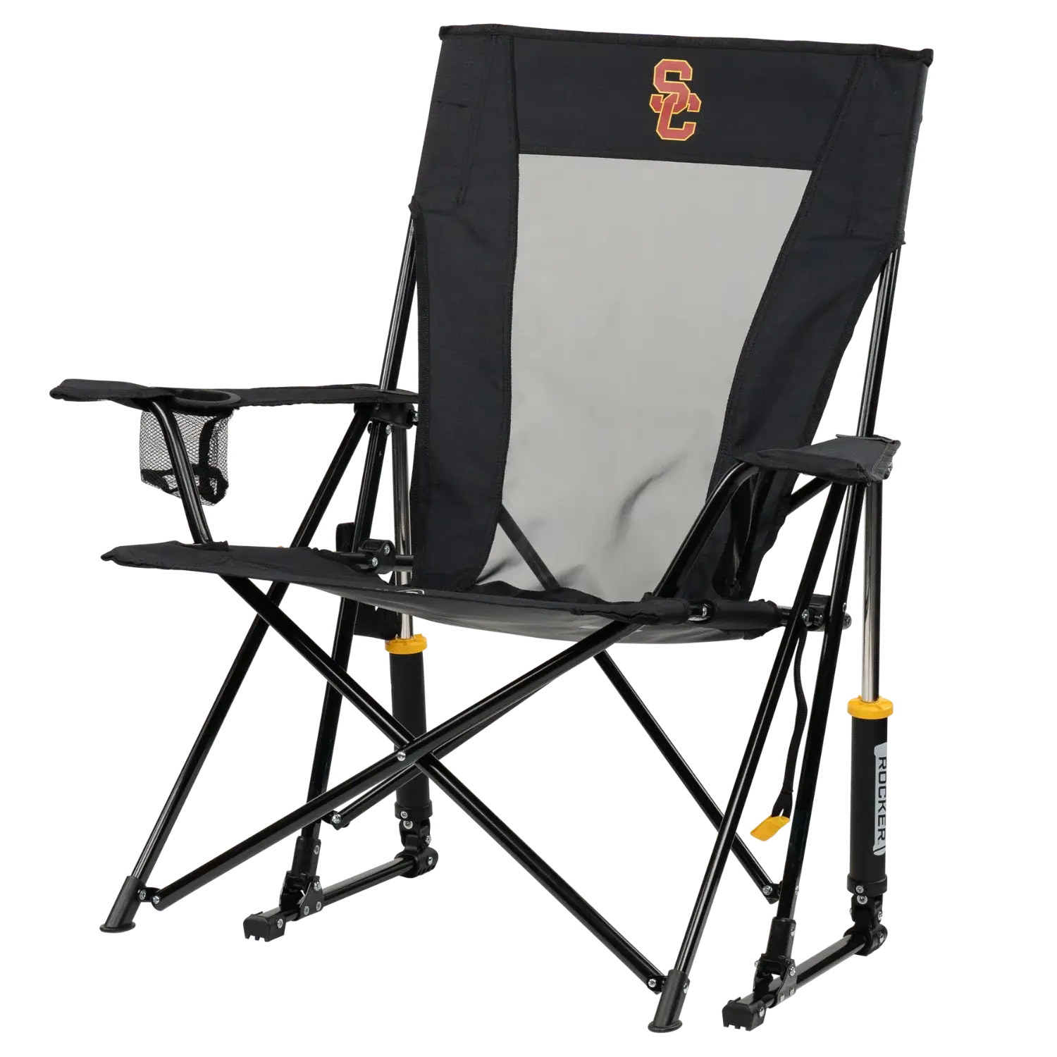 Patented Spring-Action College Comfort Pro Rocker - USC Trojans - Choice 856 - Heavy-Duty Kickback Rocker with Beverage Holder Detail