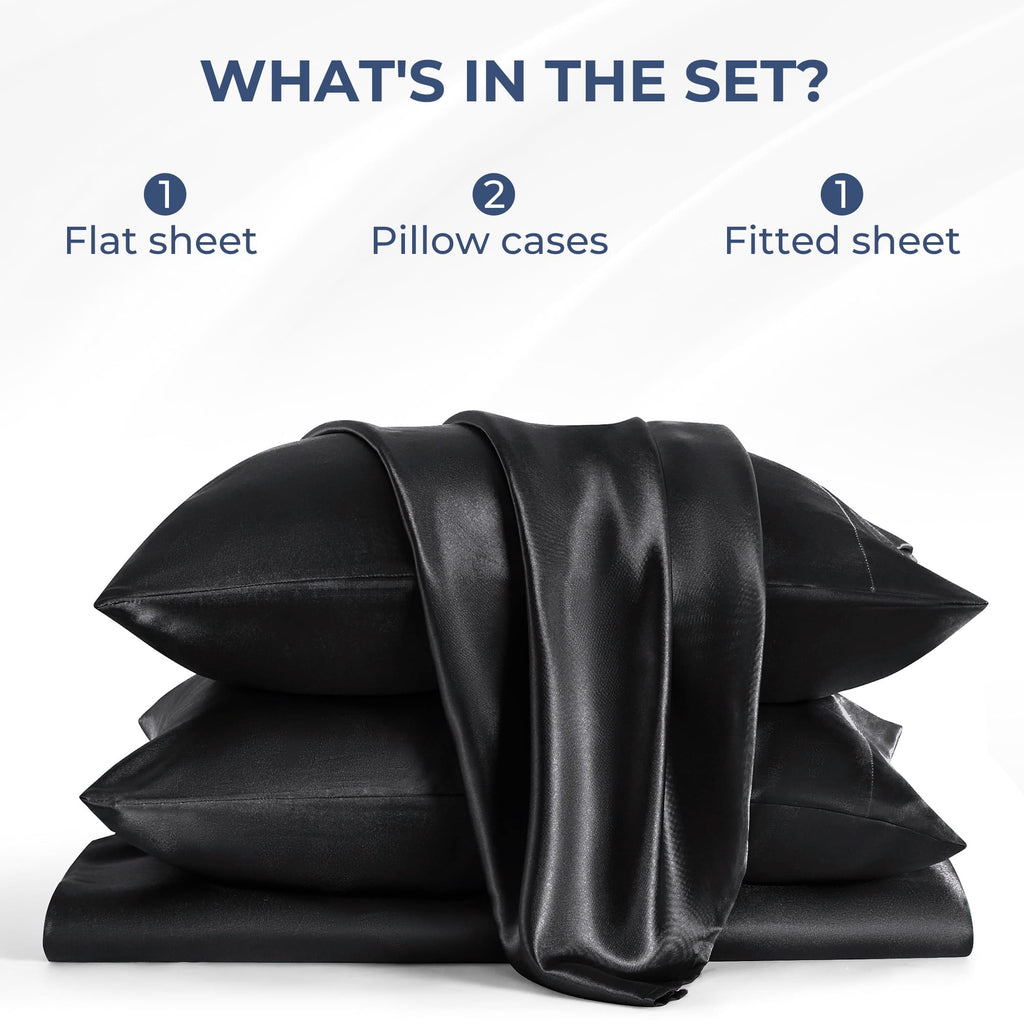 Ultra-Soft Set, Queen, Silky Bed s, 4 Pieces,Black - Cooling Hotel Quality Bedding Sheets and Pillowcases Detail