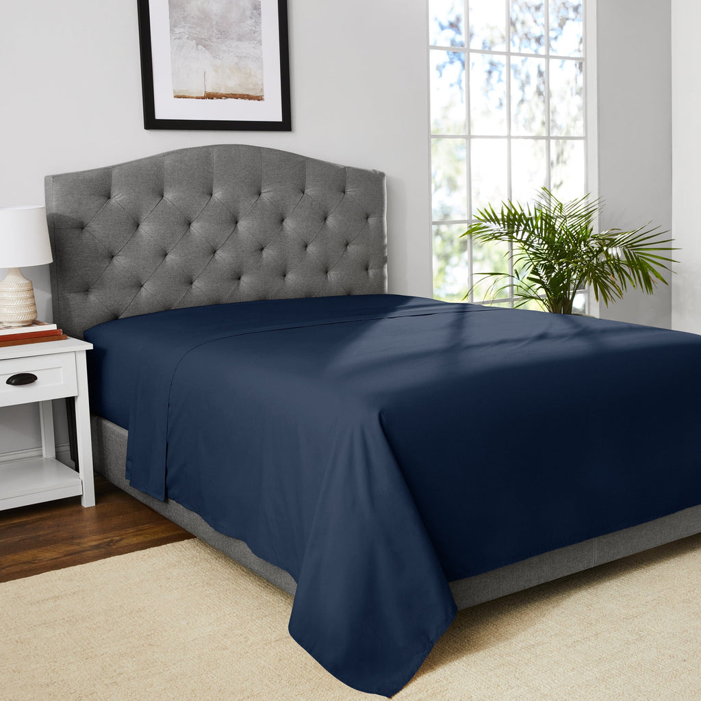 Breathable Luxury 300 Thread Count Easy Care Blue Cove Cotton Blend Percale Flat Bed Sheet, King - Cooling Hotel Quality Bedding Sheets and Pillowcases Detail