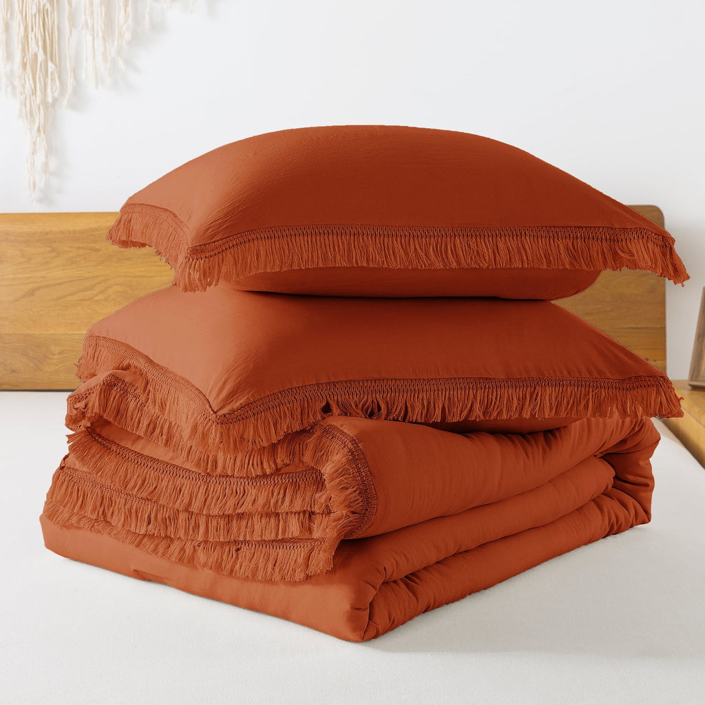 Heavyweight Warmth King Size Comforter Sets Burnt Orange, 3 Pieces Soft Fluffy Boho Bedding Comforter Sets for King Bed, All Season Terr... - Hypoallergenic Ultra-Fluffy Quilt for Winter Detail