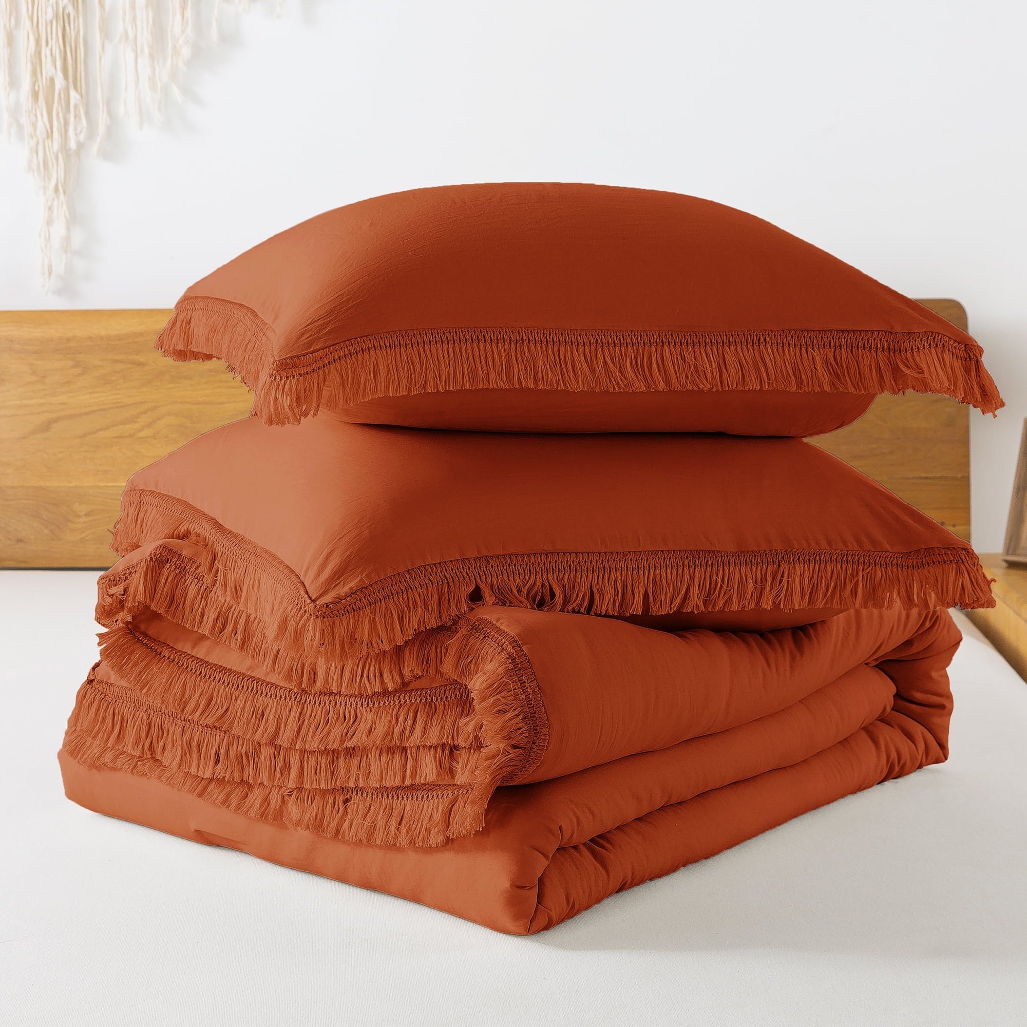 Heavyweight Warmth King Size Comforter Sets Burnt Orange, 3 Pieces Soft Fluffy Boho Bedding Comforter Sets for King Bed, All Season Terr... - Hypoallergenic Ultra-Fluffy Quilt for Winter Detail
