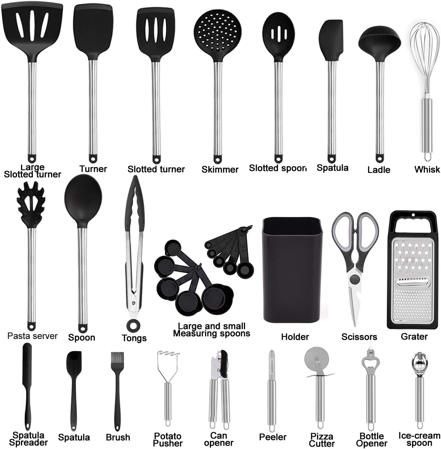 Chef-Quality Kitchen Utensil Set-Silicone Cooking Utensils-33 Kitchen Gadgets & Spoons for Nonstick Cookware-Silicone and Stainles... - Professional Kitchen Tool for Culinary Enthusiasts Detail