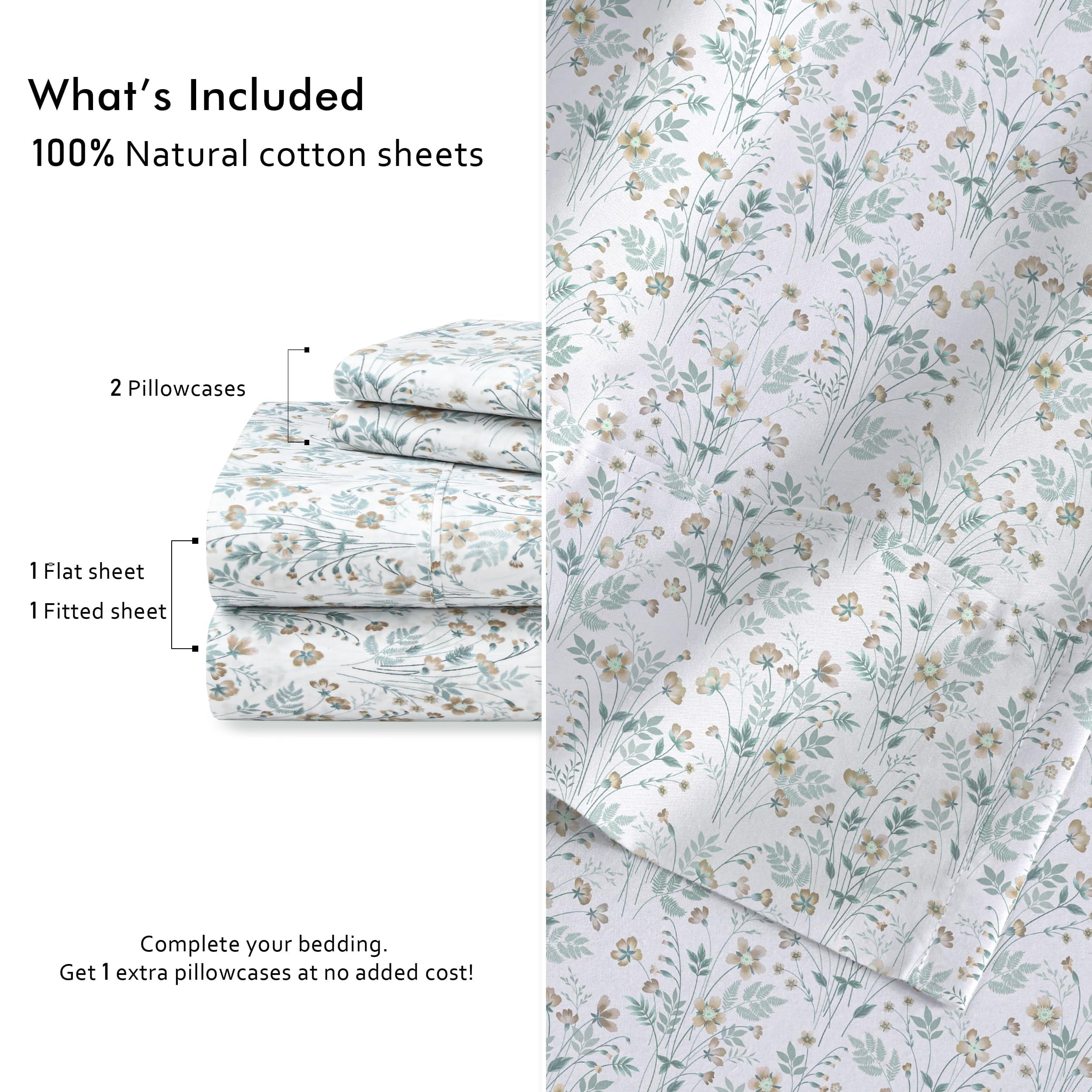 Wrinkle-Resistant 6 Pcs Cotton Sheets - 100% Natural Cotton Soft, Lightweight & Breathable Crispy Percale Bed Sheets, King Size Sheets ... - Luxury Bed Sheet Set with Deep Pockets Detail