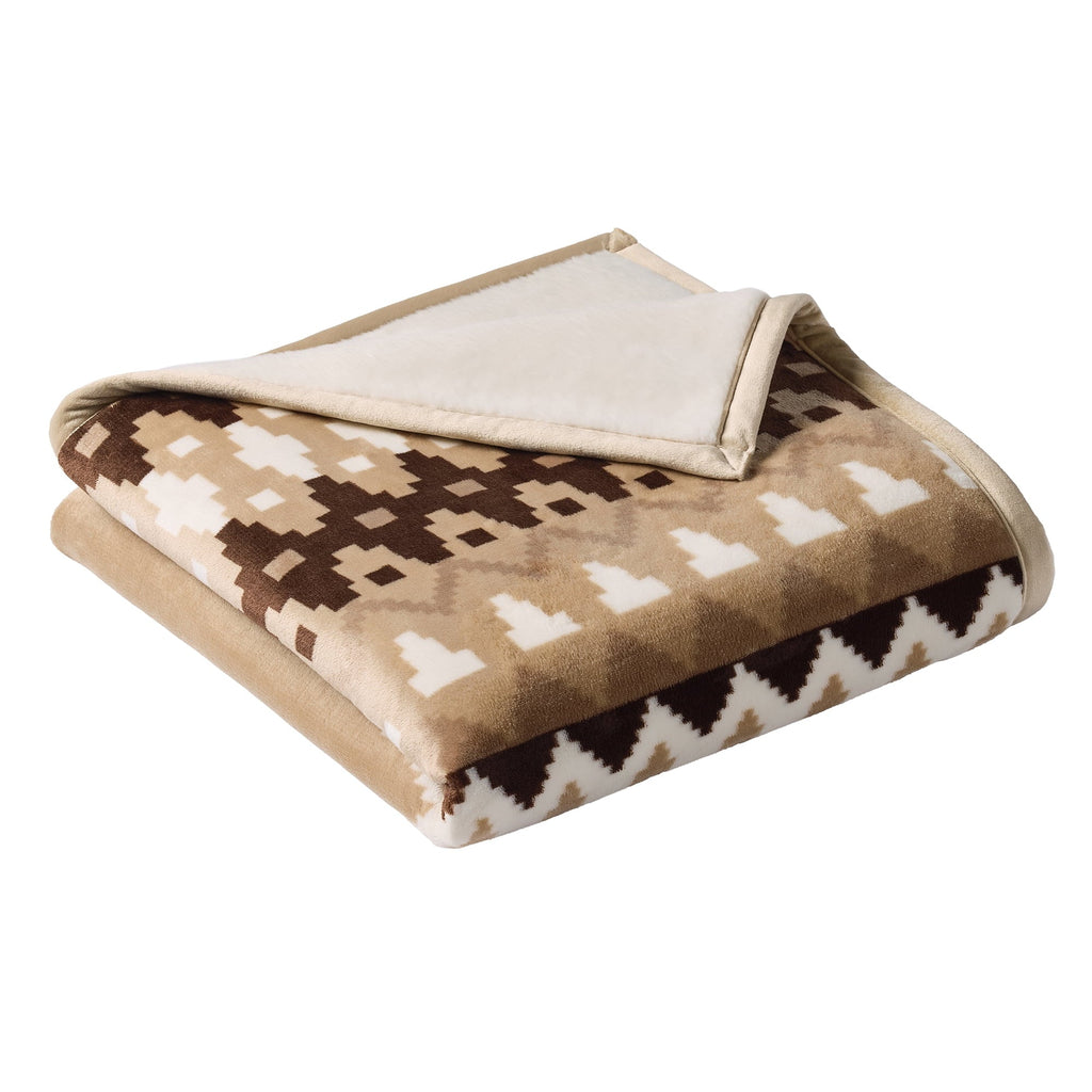 Reversible Sherpa Printed Velvet Plush Reverse to Faux Fur Super Soft Throw Blanket, Oversized, Linder Border Beige - Cozy Fleece Throw Blanket for Couch & Bed Detail