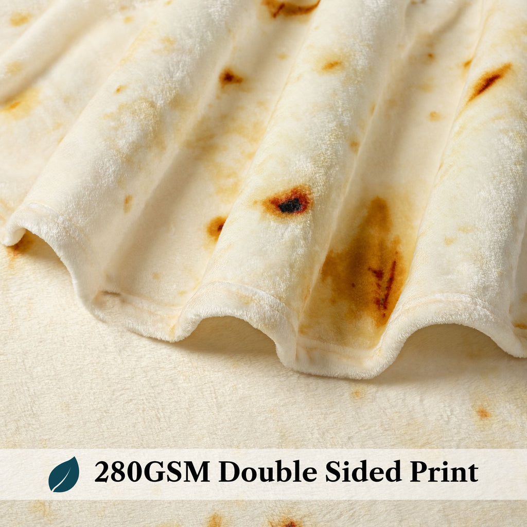 Cozy Fleece Burrito Tortilla Blanket, Double Sided Taco Flour Wrap Novelty Throw for Adult Kid Teen, Realistic Food Blanket, Funn... - Cozy Fleece Throw Blanket for Couch & Bed Detail
