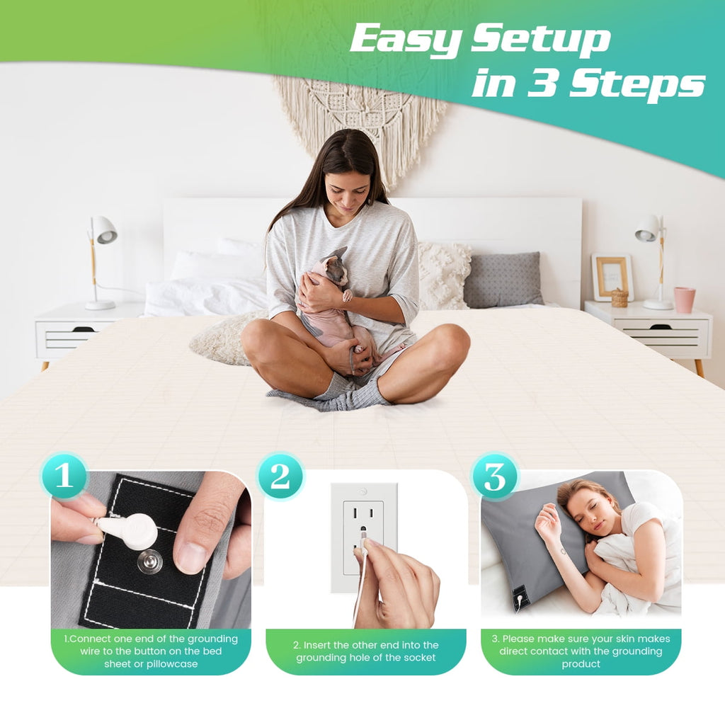 Wrinkle-Resistant Conductive Grounding Bed Sheets for Better Sleep with 15ft Cord 10% Pure Silver Fiber 27x52in Gray - Cooling Hotel Quality Bedding Sheets and Pillowcases Detail