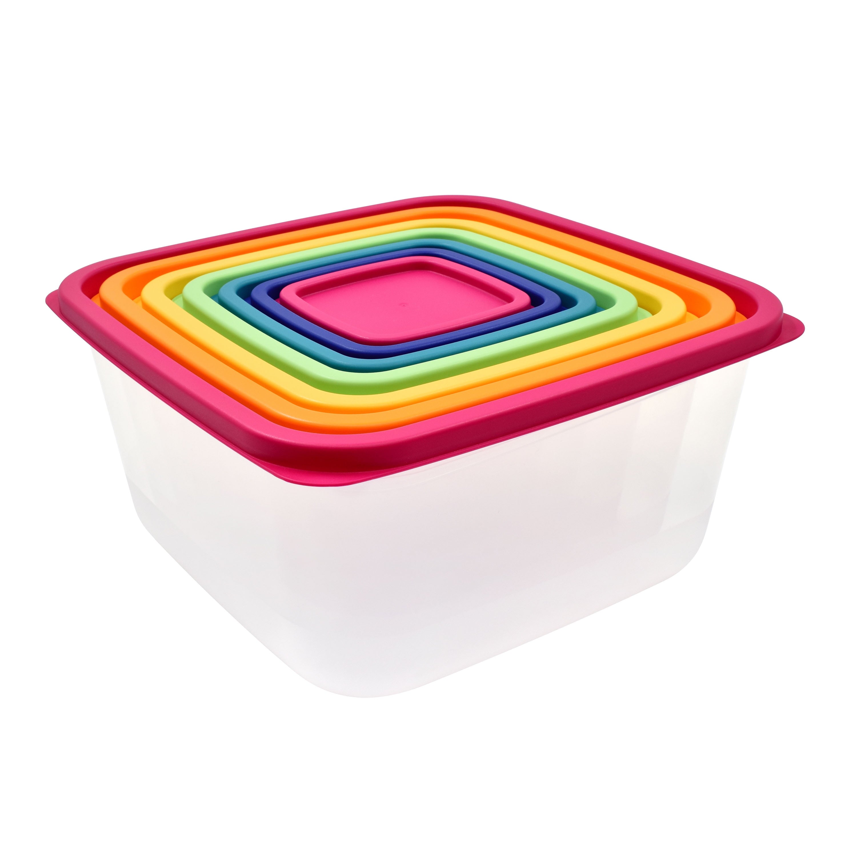 Playful Geometric Plastic Rainbow Food Storage Set, Multi Color, 14 Count, Best Used for Leftover Storage and Reheating - Fun Food Fidget Cookie Squishable Toy Detail