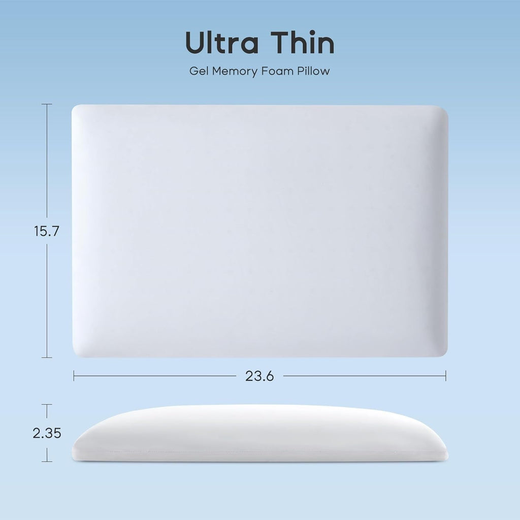 Fluffy Shredded Ultra Thin Cooling Memory Foam Pillows, Summer Bed Pillows for Back, Stomach or Side Sleepers, Flat Pillow with Washa... - Ergonomic Memory Foam Pillow for Neck Pain Support Detail