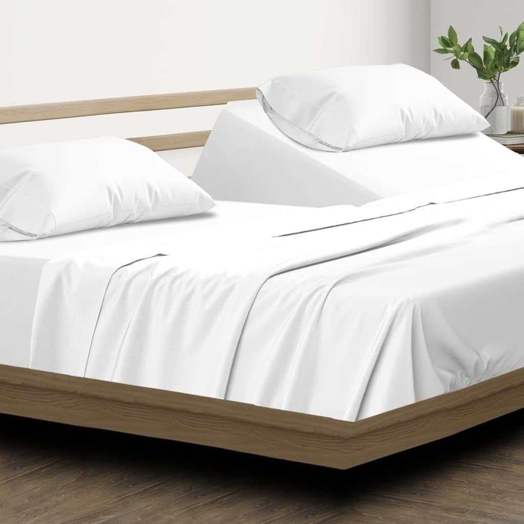 Cooling Sateen Top Split King 100% Egyptian Cotton 1000 Thread Count, Adjustable Beds -Top Split King Sheets Sets (4 Pcs) Split Down... - Breathable Egyptian Cotton Flat & Fitted Sheets Detail