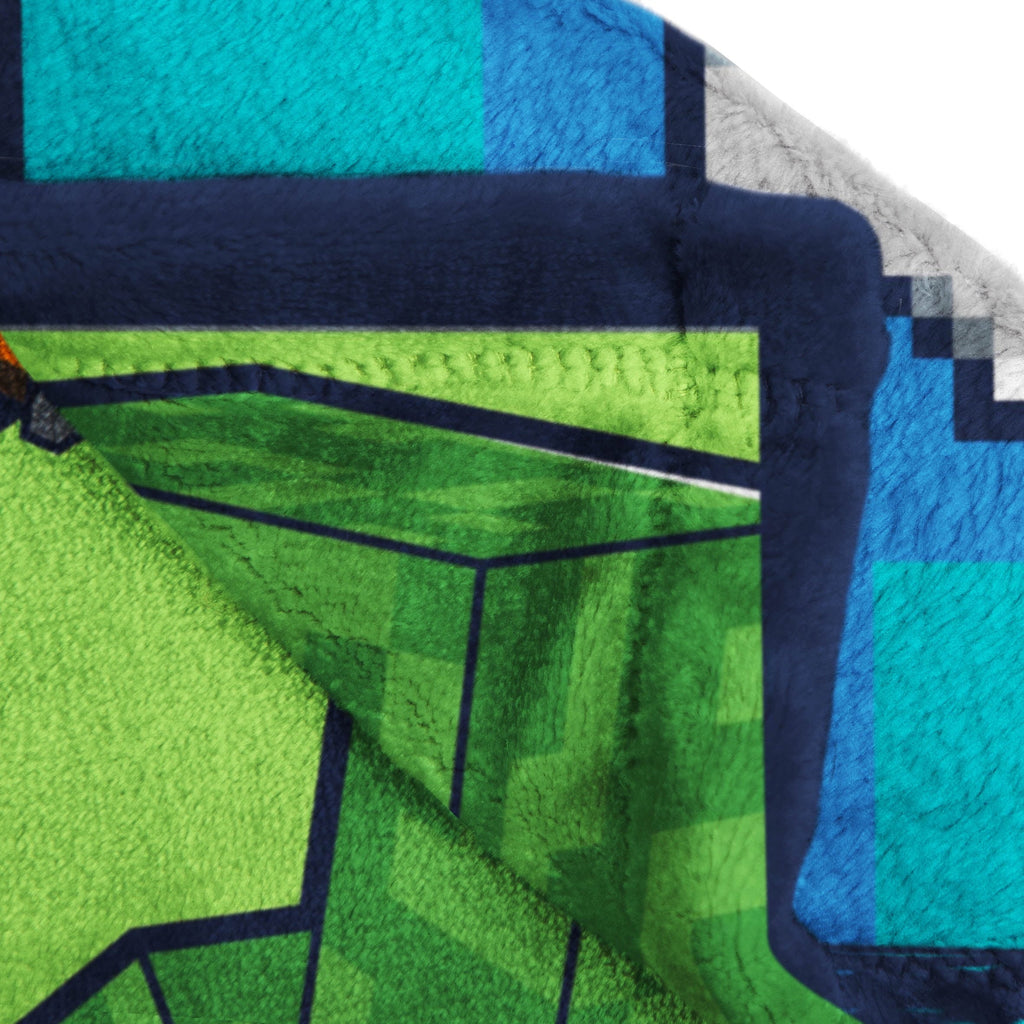 Cozy Fleece Minecraft Kids Twin/Full Blanket, 62 x 90, Microfiber, Green and Blue - Lightweight Plush Warm Blanket for All Seasons Detail