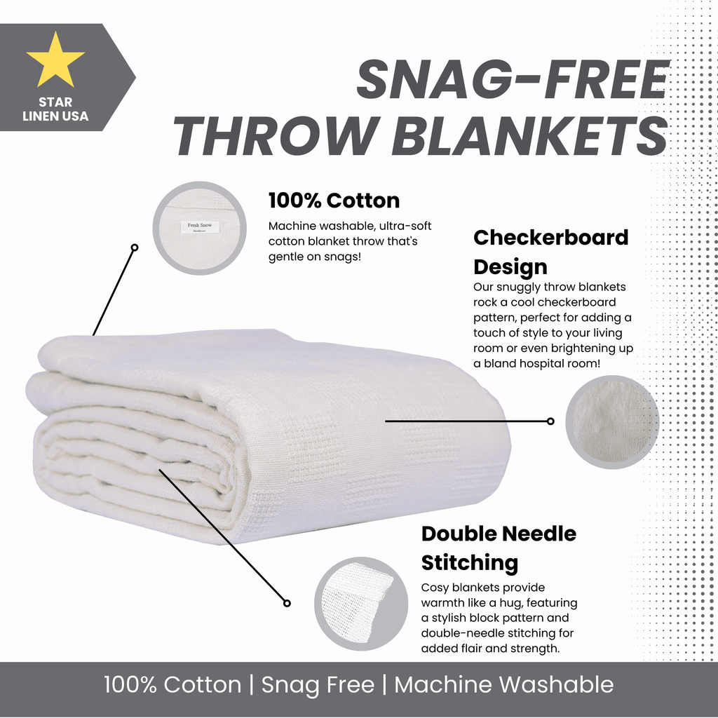 Cozy Fleece Hospital Thermal Blanket Throw Snag Free | 100% Cotton | Twin 66"x90" | White (1) - Super Soft Reversible Sherpa Flannel Blanket Detail