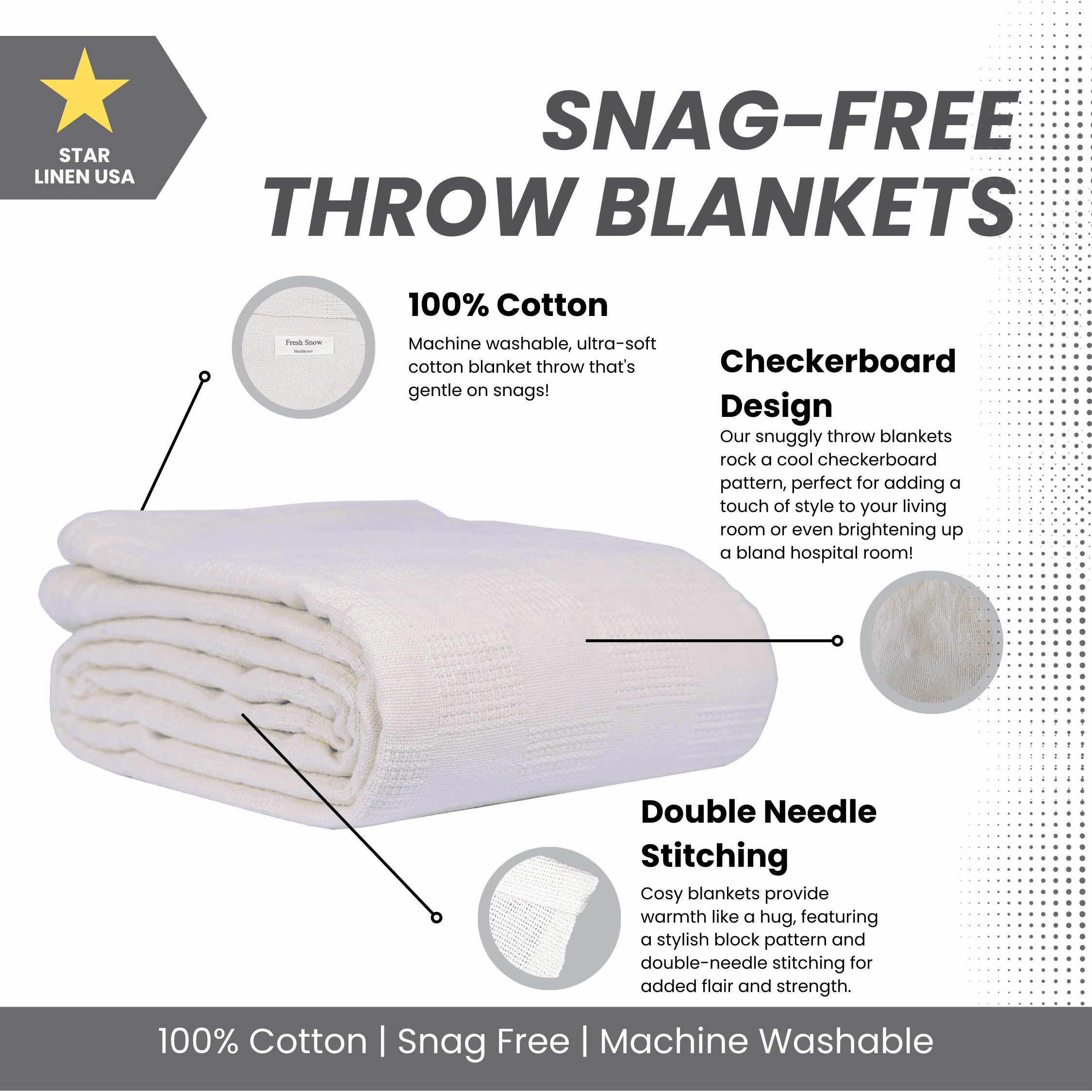 Cozy Fleece Hospital Thermal Blanket Throw Snag Free | 100% Cotton | Twin 66"x90" | White (1) - Super Soft Reversible Sherpa Flannel Blanket Detail