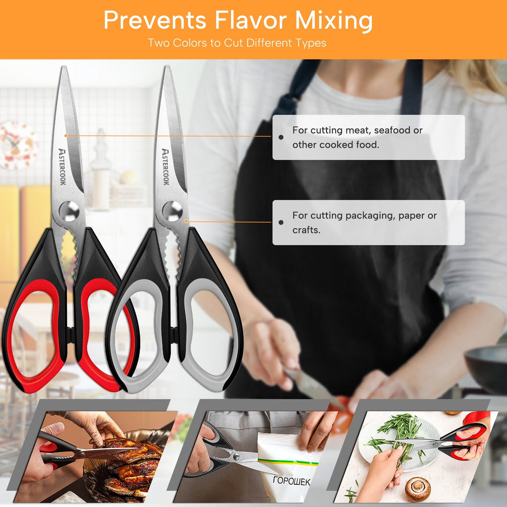 Premium Kitchen 2 Pcs Kitchen Scissors, Heavy Duty Shears with Serrated Blade, Ergonomic Handle Food Scissor for Poultry, H... - Kitchen Gadget Tool for Quick Food Prep Detail