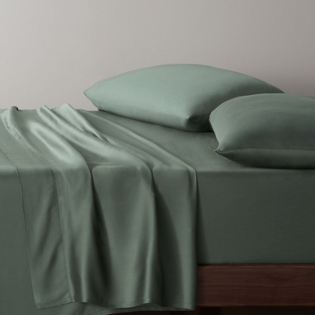 Cooling Sateen 4-Piece & Silky Serenity 100% Bed Sheets Set, Flagstone, Queen - Luxury Bed Sheet Set with Deep Pockets Detail