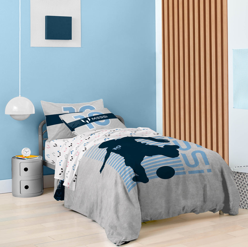 Hypoallergenic Cloud Kids 2 Piece Grey Reversible Comforter and Pillowcase Set, Twin/Full - Luxurious Quilted Duvet Cover Set Detail
