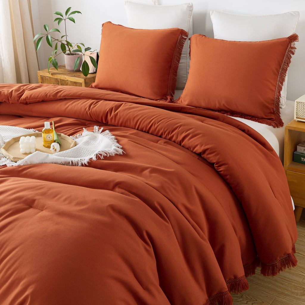 Heavyweight Warmth King Size Comforter Sets Burnt Orange, 3 Pieces Soft Fluffy Boho Bedding Comforter Sets for King Bed, All Season Terr... - Hypoallergenic Ultra-Fluffy Quilt for Winter Detail