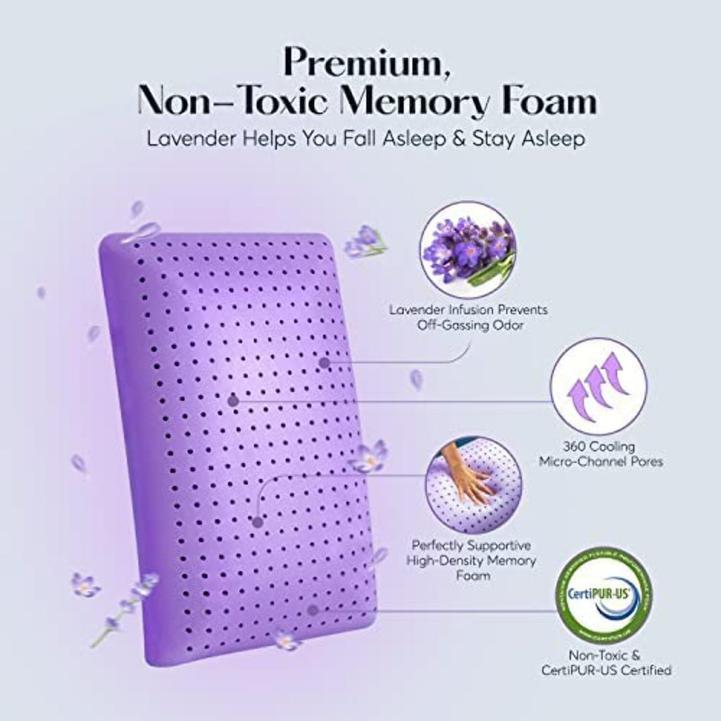 Decorative Plump Plush Zen Bed Pillow, Lavender Scented Cooling Adaptive Memory Foam Queen - Hotel Quality Plush Sleeping Pillows Detail