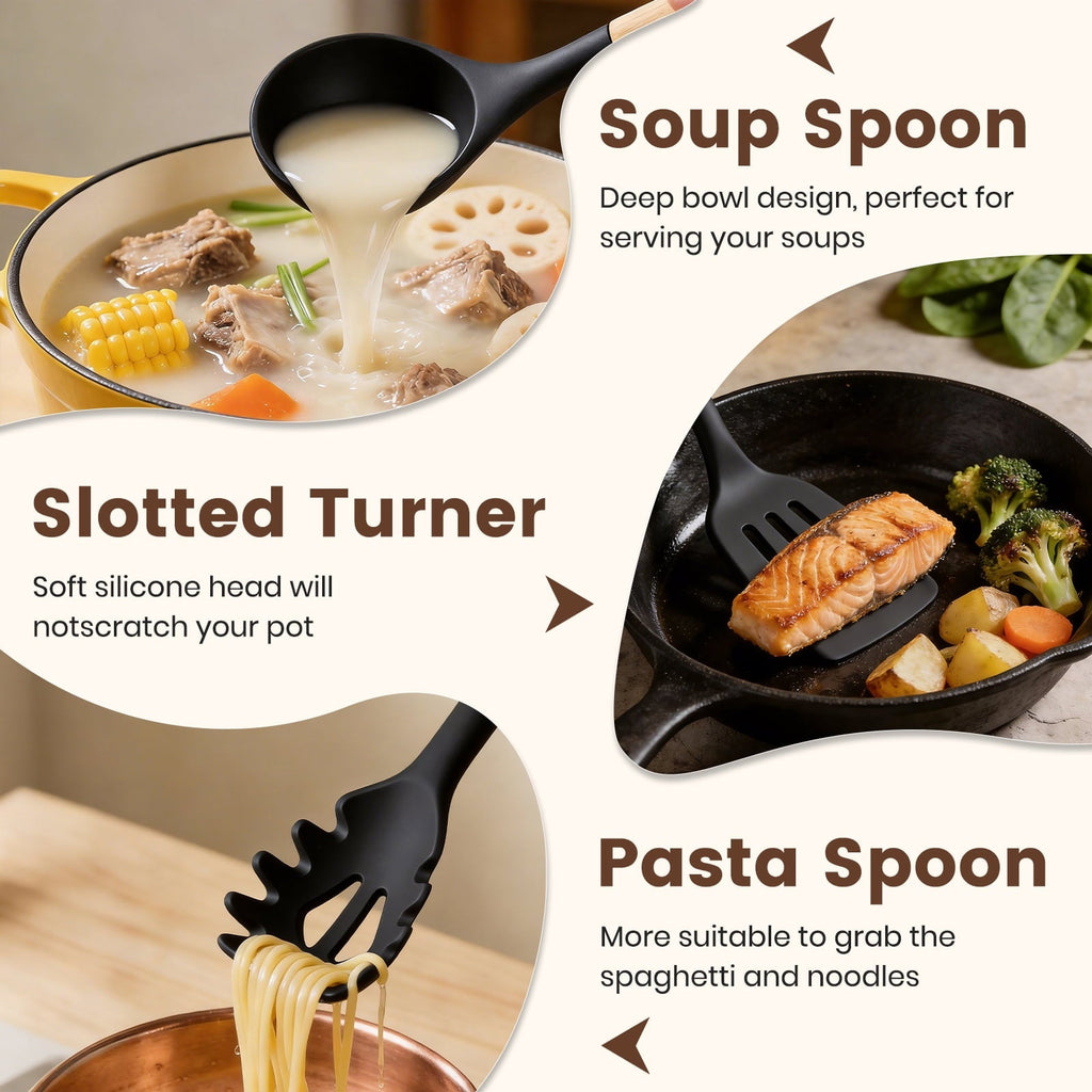 Non-Stick Safe Silicone Cooking Utensils Set with Holder, 44 PCS Kitchen Utensils Set, Silicone Kitchen Gadgets Spatulas Set for Non... - Premium Stainless Steel Cooking Utensil for Non-Stick Pots Detail