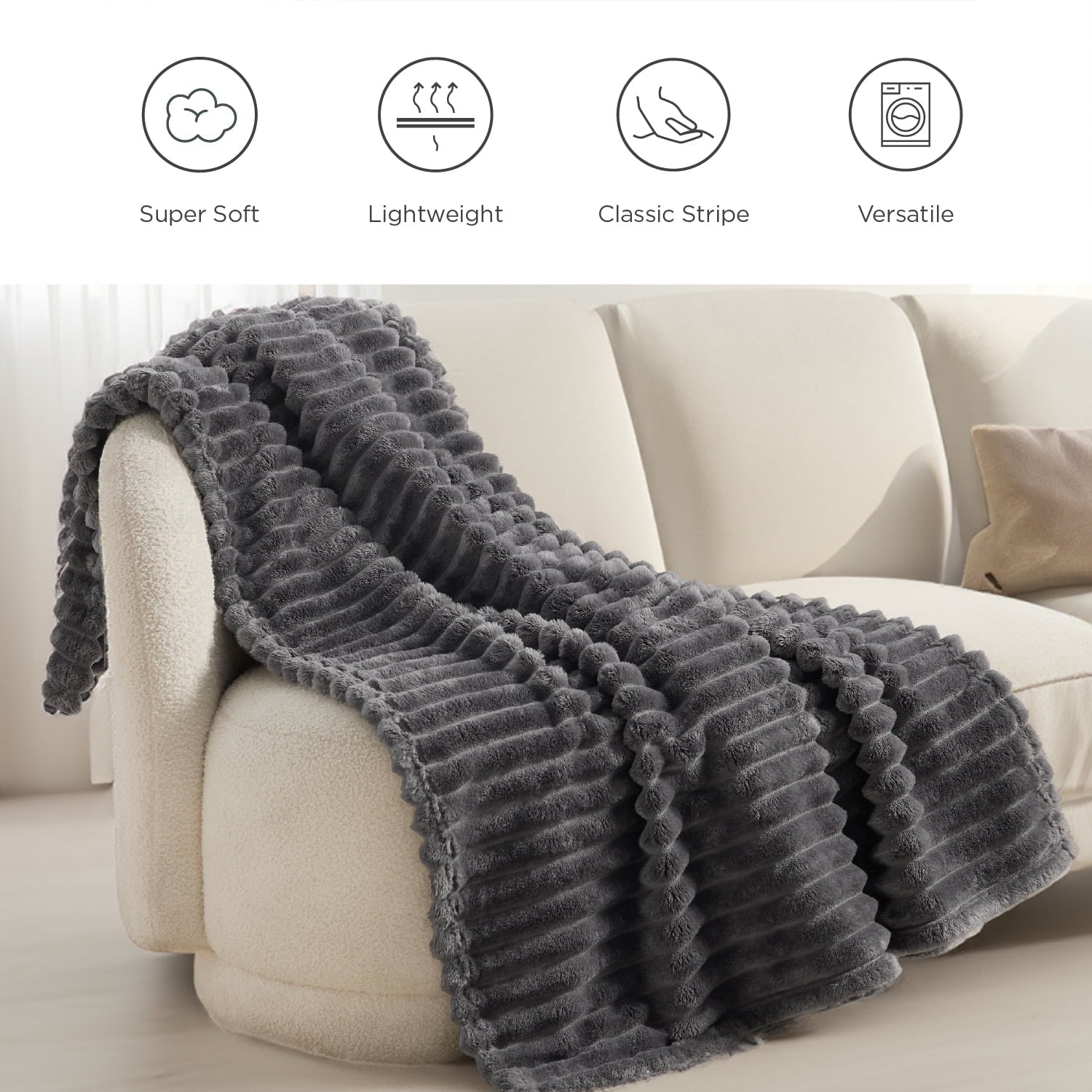 Reversible Sherpa Grey Fleece Throw Blanket for Couch - Super Soft Cozy Blankets for Women, Girls, 50x60 inches - Super Soft Reversible Sherpa Flannel Blanket Detail