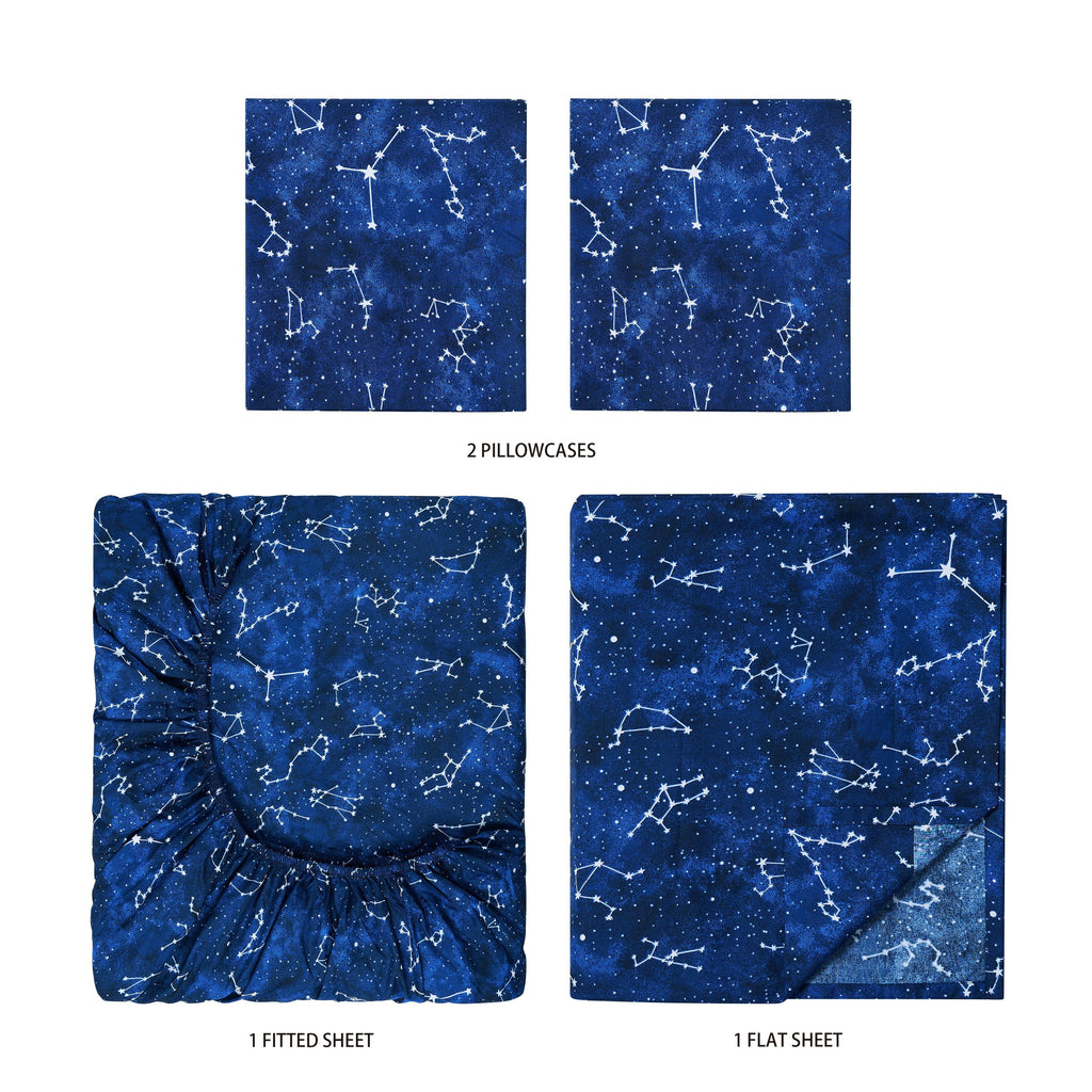 Ultra-Soft Kids Soft Microfiber Sheet Set, Navy Blue Stars, Full, 4 Pieces, Easy Care - Luxury Bed Sheet Set with Deep Pockets Detail