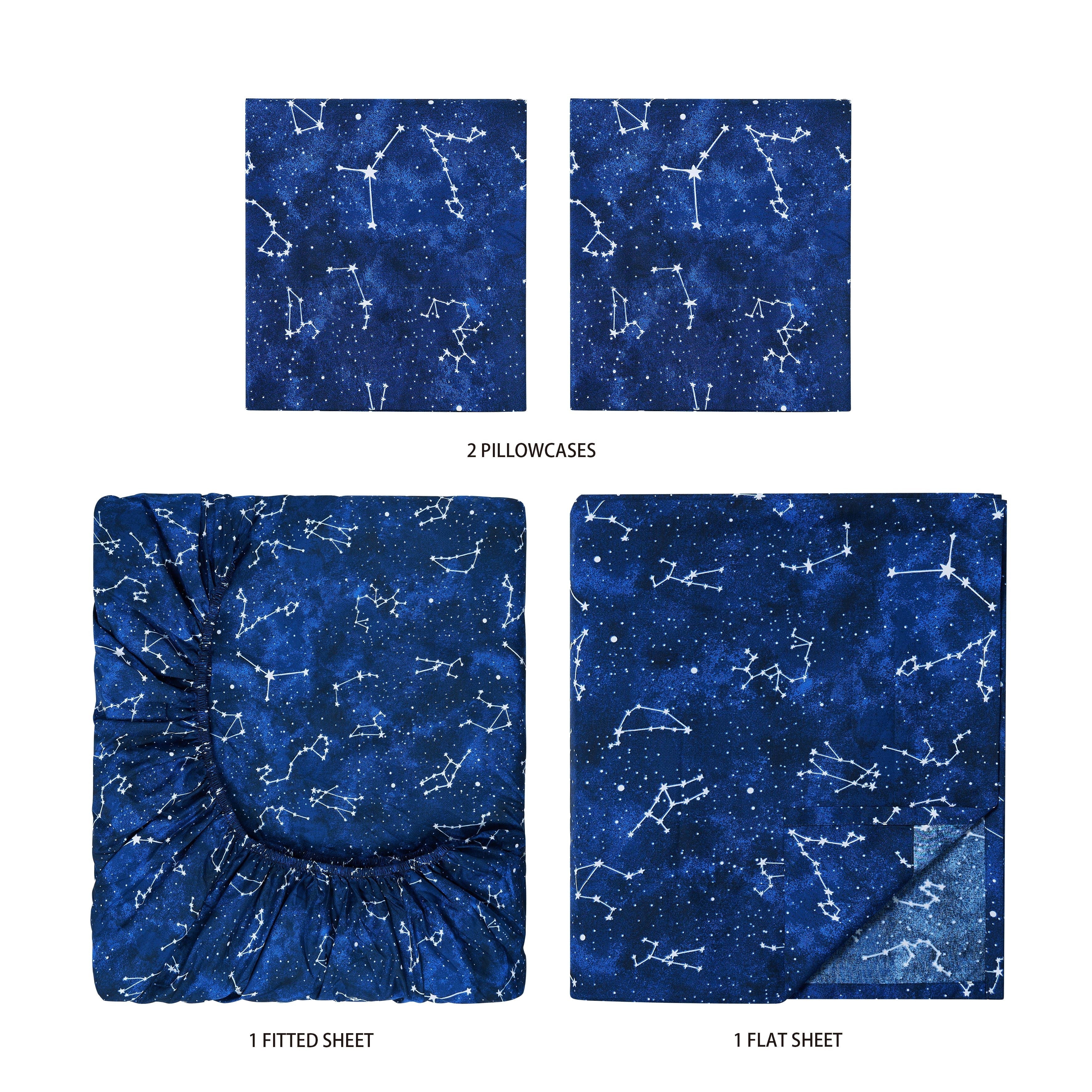 Ultra-Soft Kids Soft Microfiber Sheet Set, Navy Blue Stars, Full, 4 Pieces, Easy Care - Luxury Bed Sheet Set with Deep Pockets Detail