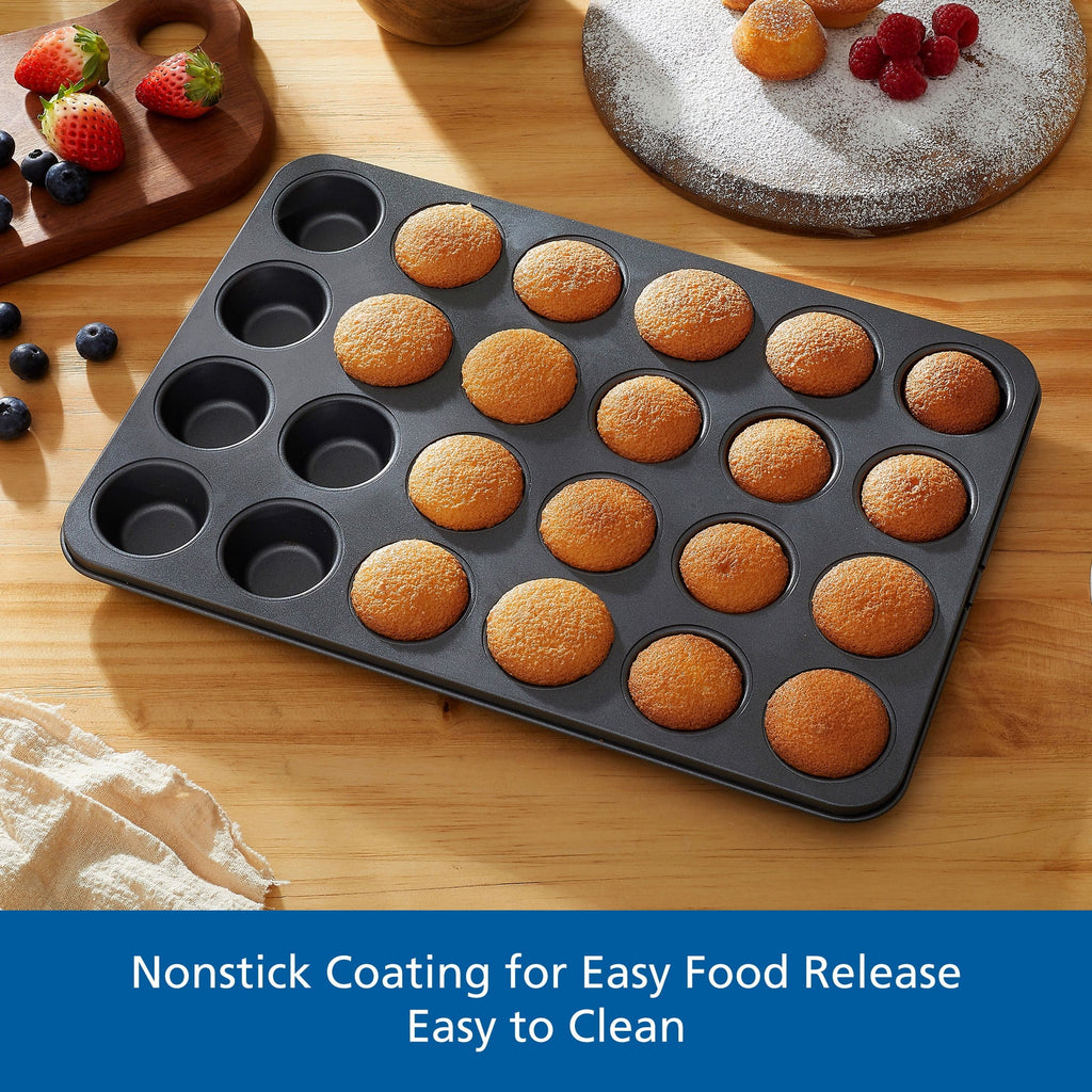 Time-Saving 24 Cavity Mini Muffin Pan, Non-Stick Bakeware,1.8 inch Diameter Cups,Gray,Carbon Steel - Multi-Functional Manual Food Chopper & Slicer Detail