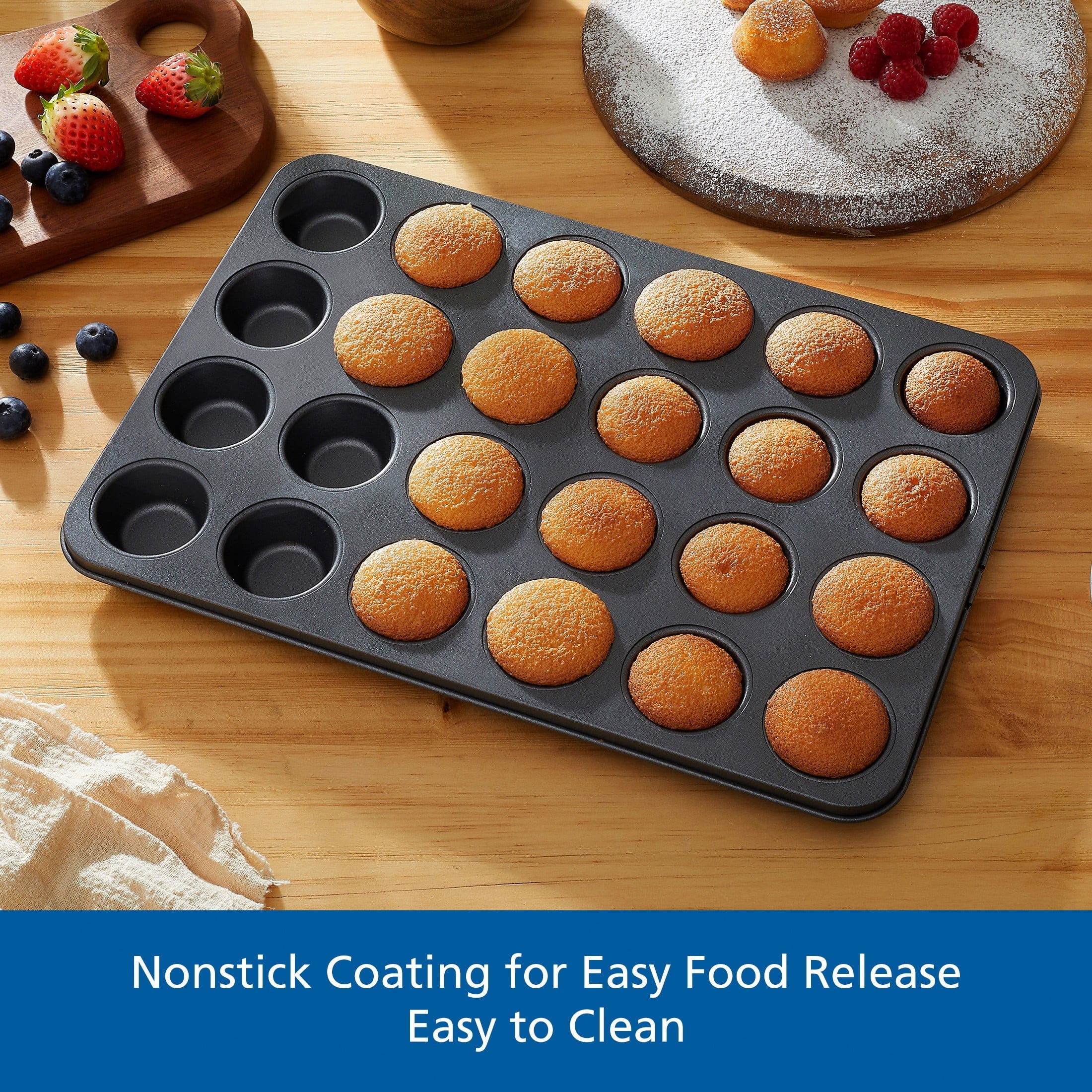 Time-Saving 24 Cavity Mini Muffin Pan, Non-Stick Bakeware,1.8 inch Diameter Cups,Gray,Carbon Steel - Multi-Functional Manual Food Chopper & Slicer Detail