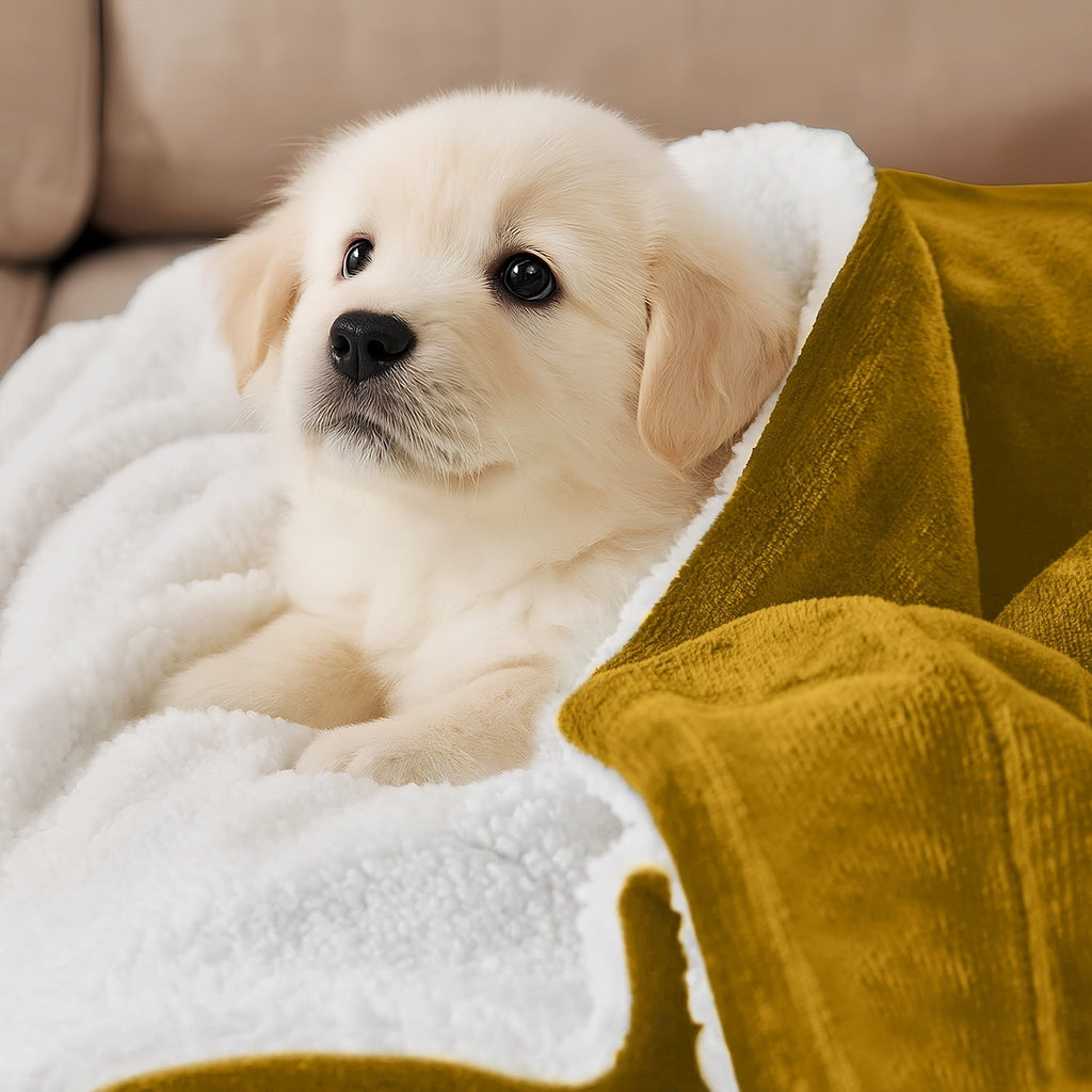 Super Soft Flannel Moonlight20015 Sherpa Blanket Fluffy Plush Couch & Travel Blanket Reversible Throw Size Ochre Color - Super Soft Reversible Sherpa Flannel Blanket Detail
