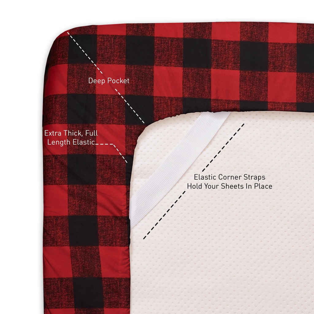 Premium Egyptian Cotton Buffalo Plaid Black and Red 4 Piece Bed Sheet Set - Twin - Premium Ultra-Soft Pillowcase Pair for Sleeping Detail
