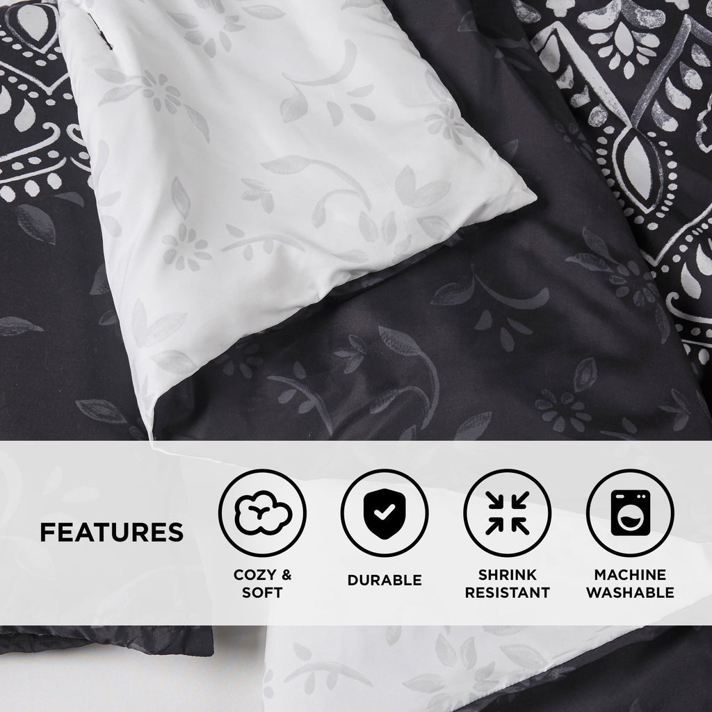 Fluffy Down Alternative Queen Comforter Set, Bedding Comforter Set Queen Size W/ Side Pockets, Black, 9 Pieces - Luxurious Quilted Duvet Cover Set Detail