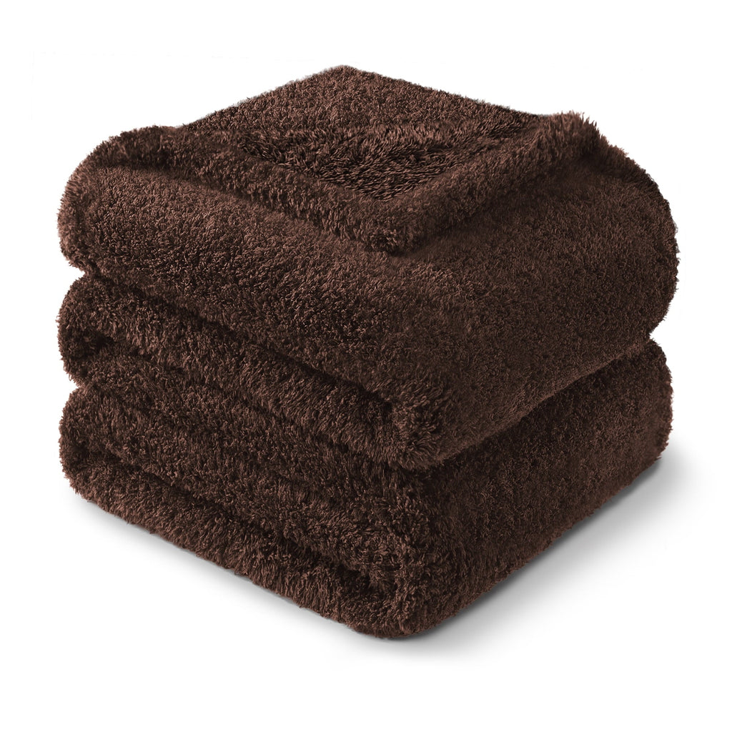 Super Soft Flannel Fuzzy Fleece Throw Blanket for Couch Sofa, Lightweight Fluffy Solid Velvet Blanket, 50x60 Inches, Coffee - Luxury Knitted Decorative Throw Blanket with Fringes Detail