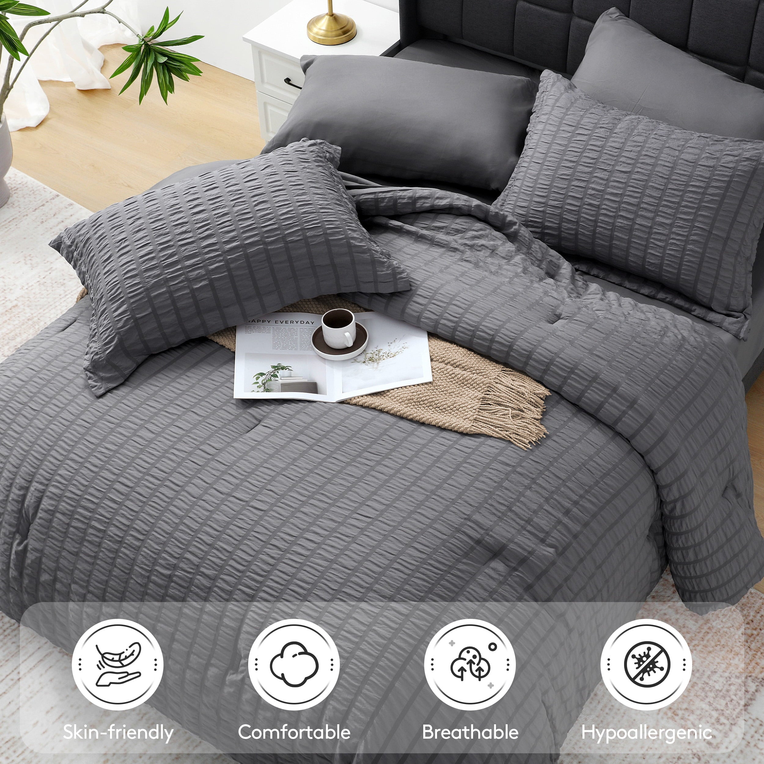 Luxurious Quilted 7 Piece Queen Comforter Set, Bed in a Bag with Sheets, Pillowcases & Shams, All Season Soft Bedding, Cozy and Lightwe... - All-Season Down Alternative Comforter Insert Detail