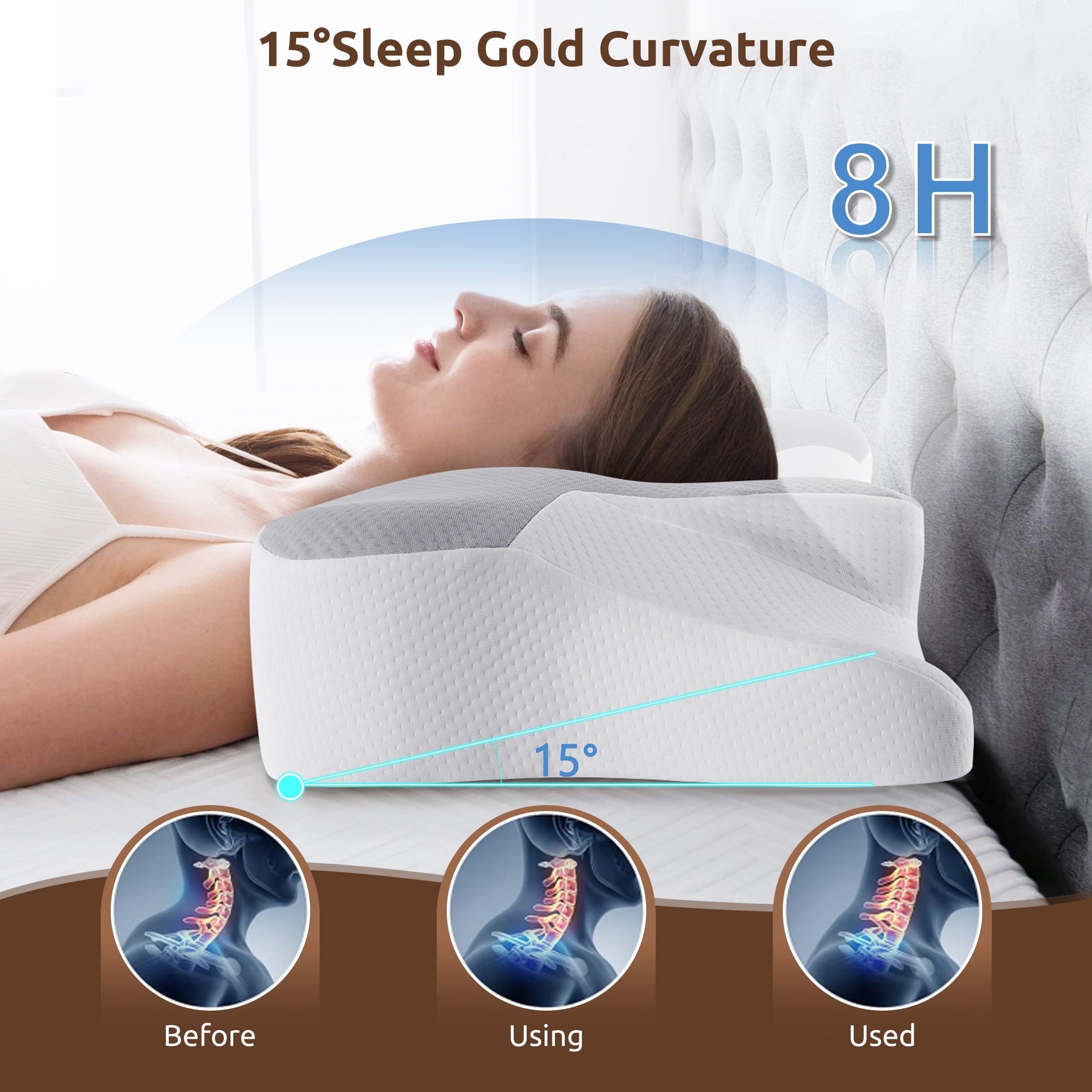 Orthopedic Support Memory Foam Pillow for Neck Pain Relief Cervical Sleepers Standard/Queen Gray - Decorative Throw Pillow Cushion for Sofa & Bed Detail
