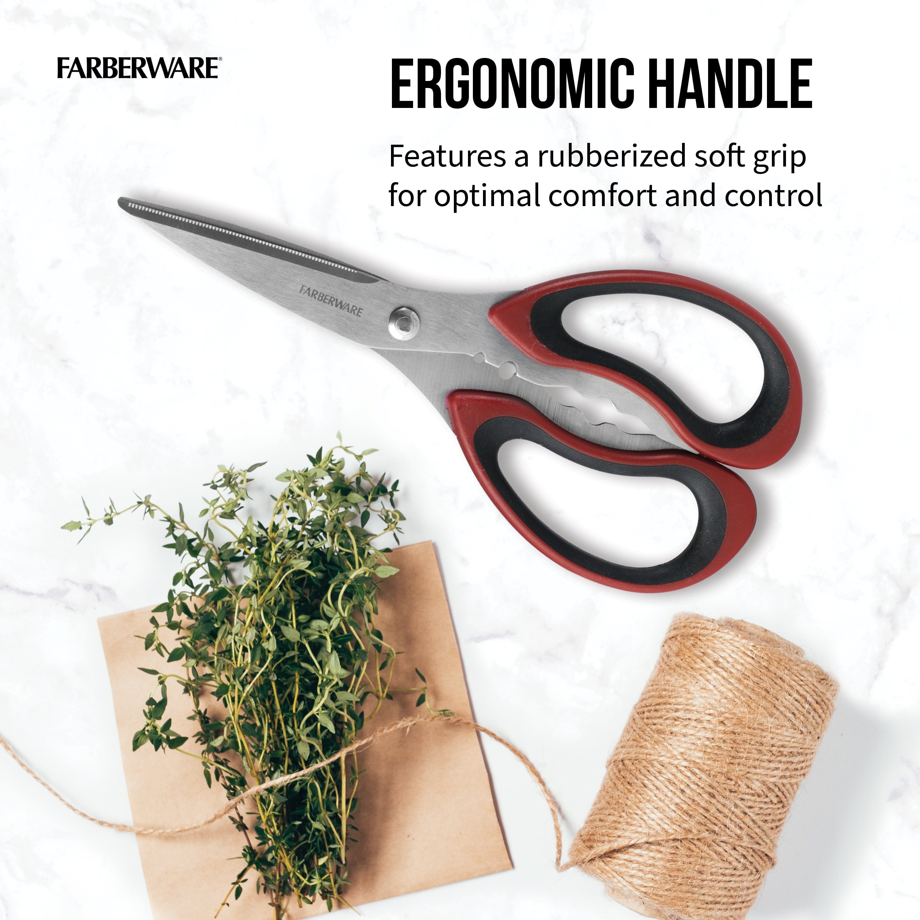 Ergonomic Manual Stainless Steel Kitchen and Herb Shears with Red and Black Handle - Premium Stainless Steel Garlic Presser & Peeler Detail
