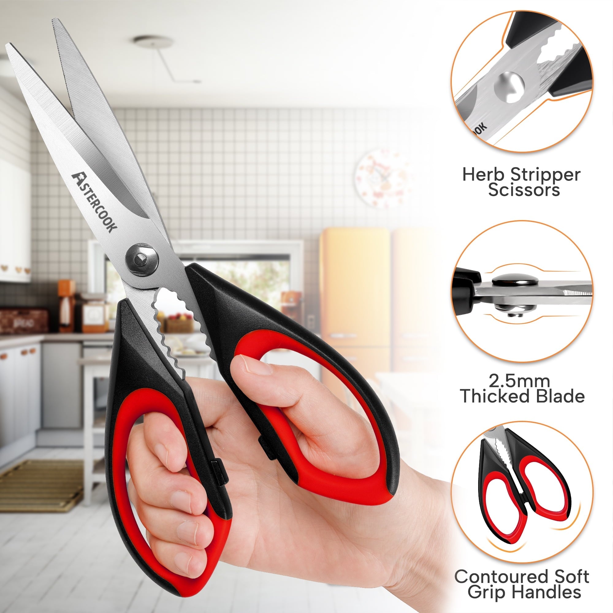 Premium Kitchen 2 Pcs Kitchen Scissors, Heavy Duty Shears with Serrated Blade, Ergonomic Handle Food Scissor for Poultry, H... - Kitchen Gadget Tool for Quick Food Prep Detail